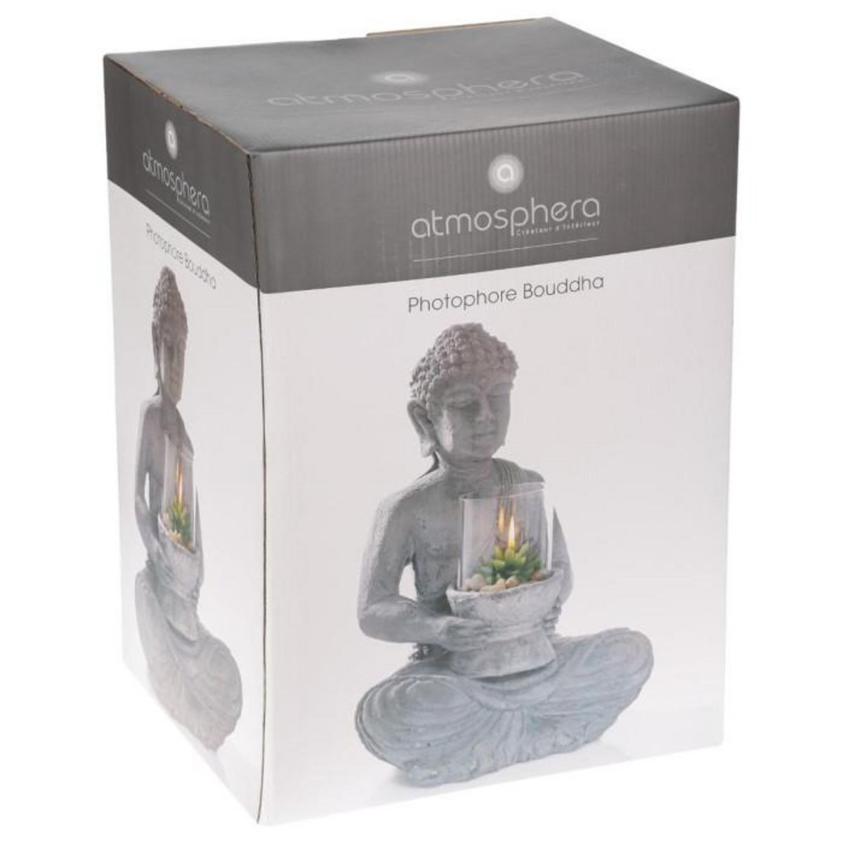 ATMOSPHERA Photophore en Ciment  Bouddha Assis  40cm Gris