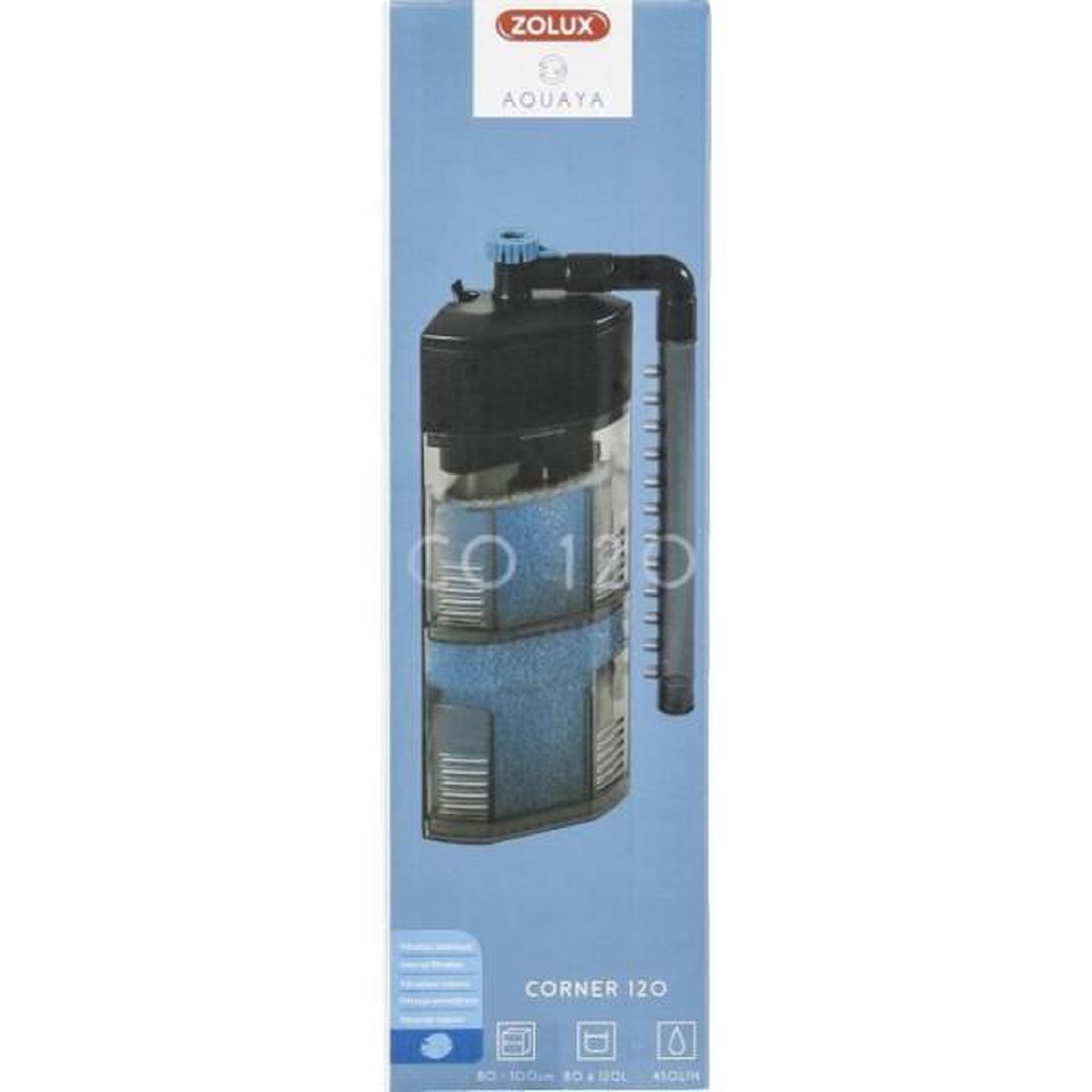 Voir la diapositive 2 : Zolux Filtre intérieur - ZOLUX - Corner 120 - 6 W - Débit réglable - Pour aquariums 80 a 120 L