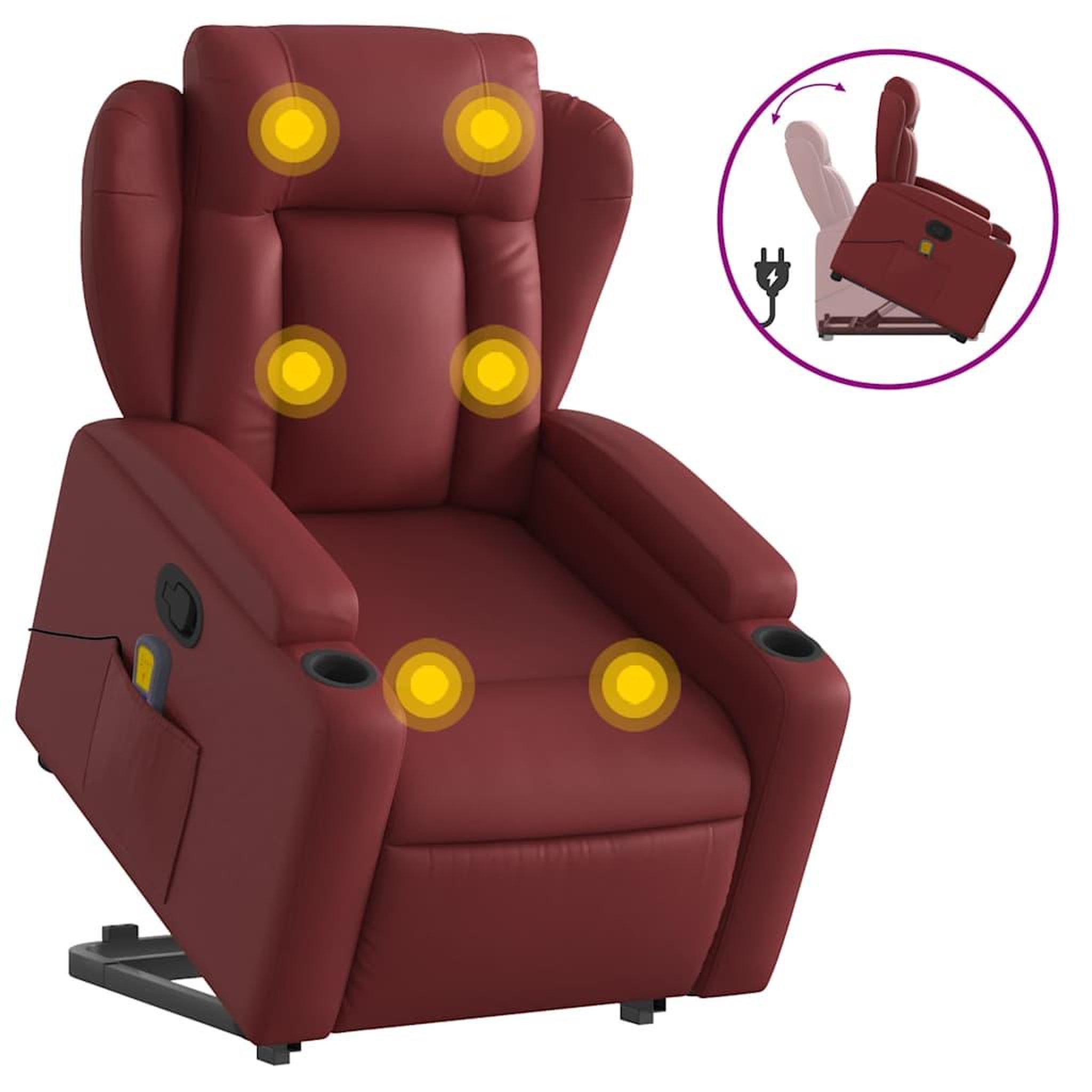 Voir la diapositive 2 : VIDAXL Fauteuil inclinable de massage Rouge bordeaux Similicuir
