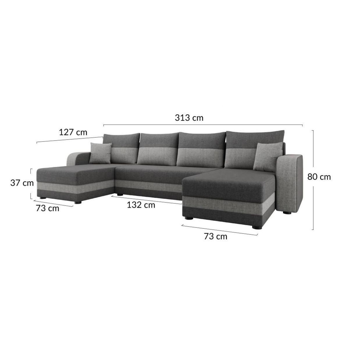 BEST MOBILIER Harvey - canapé panoramique en u - 7 places - convertible avec coffre - en tissu