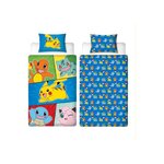 Pokemon Parure de lit - POKEMON - Pikachu et Starter 1G V - Microfibre - 1 housse de couette 140 x 200 cm + 1 taie 63 x 63 cm