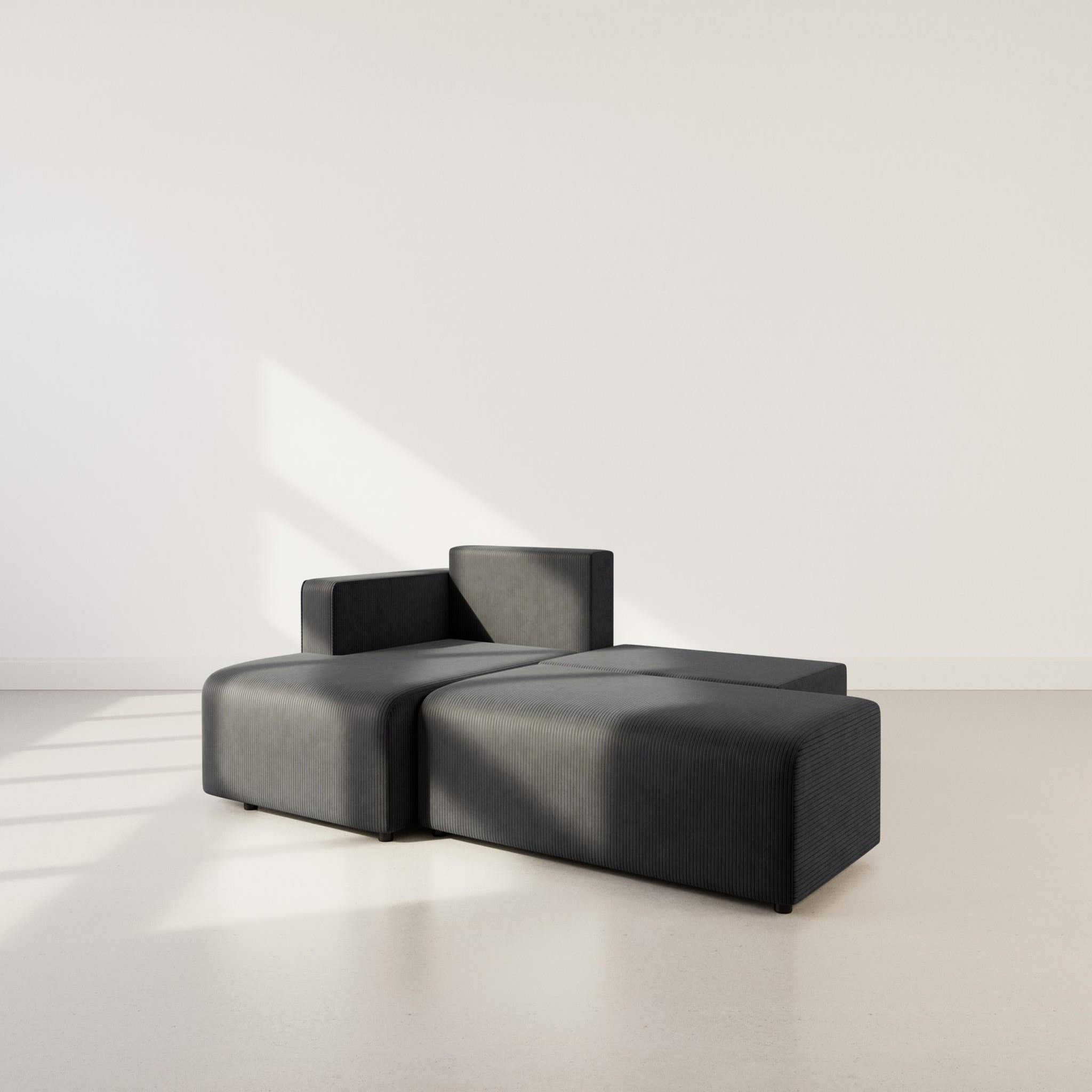 Voir la diapositive 2 : BEST MOBILIER Topaze - canapé d'angle gauche 4 places convertible avec coffre en velours côtelé