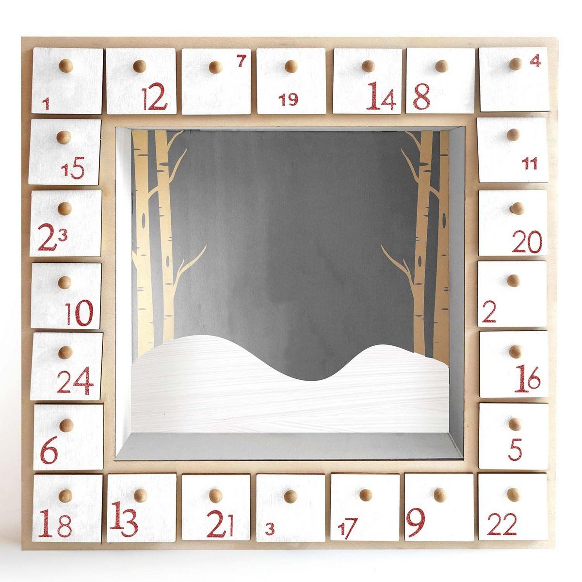 Graine créative Calendrier de l'Avent carré en bois 32 x 32 cm