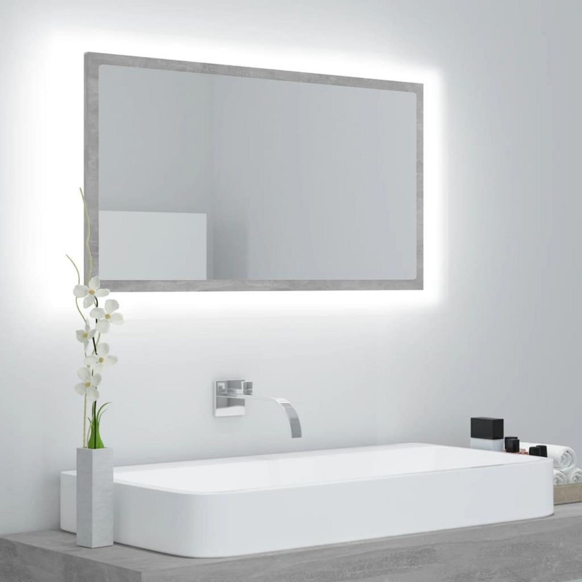 VIDAXL Miroir a LED de salle de bain Gris beton 80x8,5x37 cm Acrylique