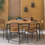 Voir la diapositive 2 : SWEEEK Table de jardin bois d'acacia et acier + 6 assises TABARA. acier et bois d'acacia FSP