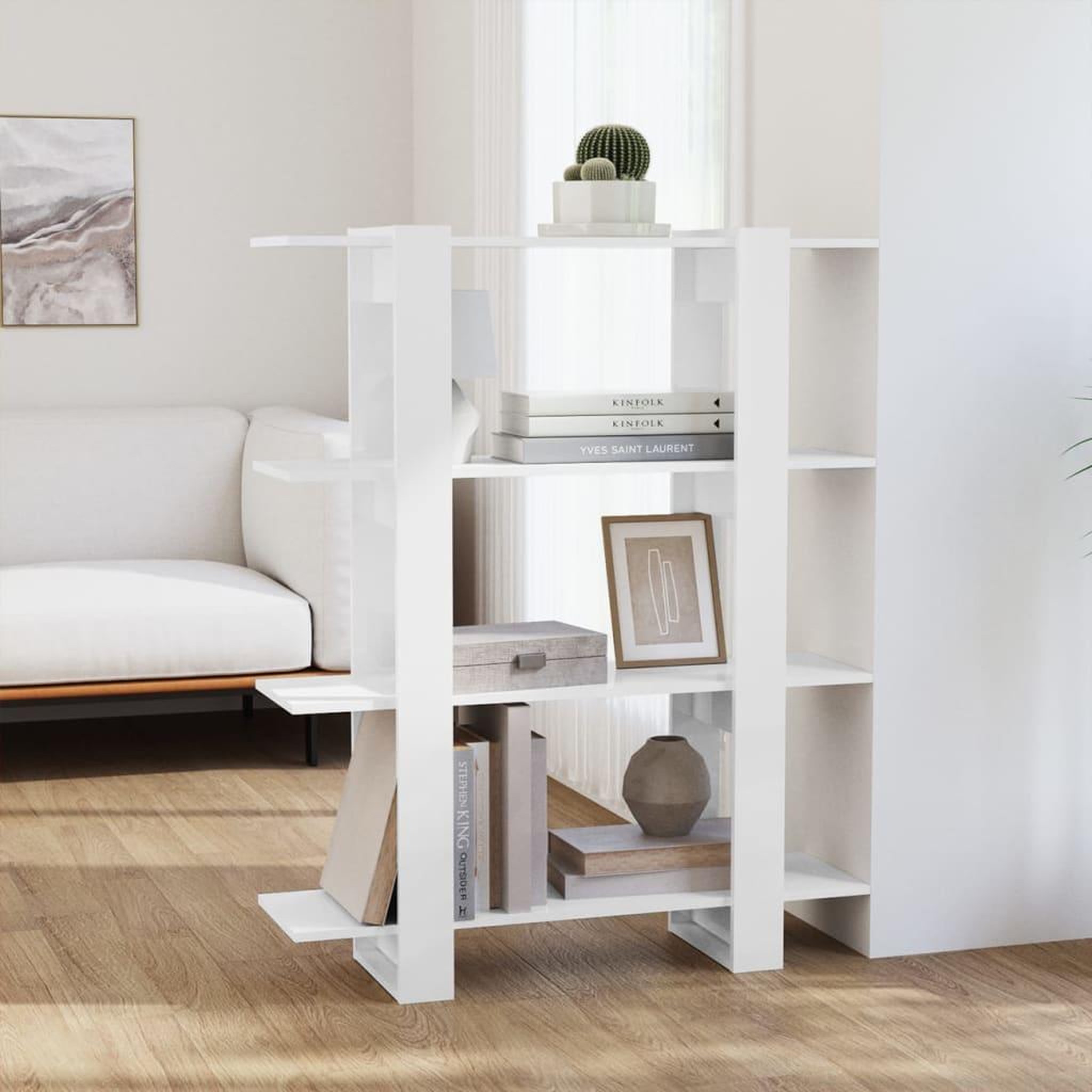 Voir la diapositive 1 : VIDAXL Bibliotheque/Separateur de piece Blanc brillant 100x30x123,5 cm