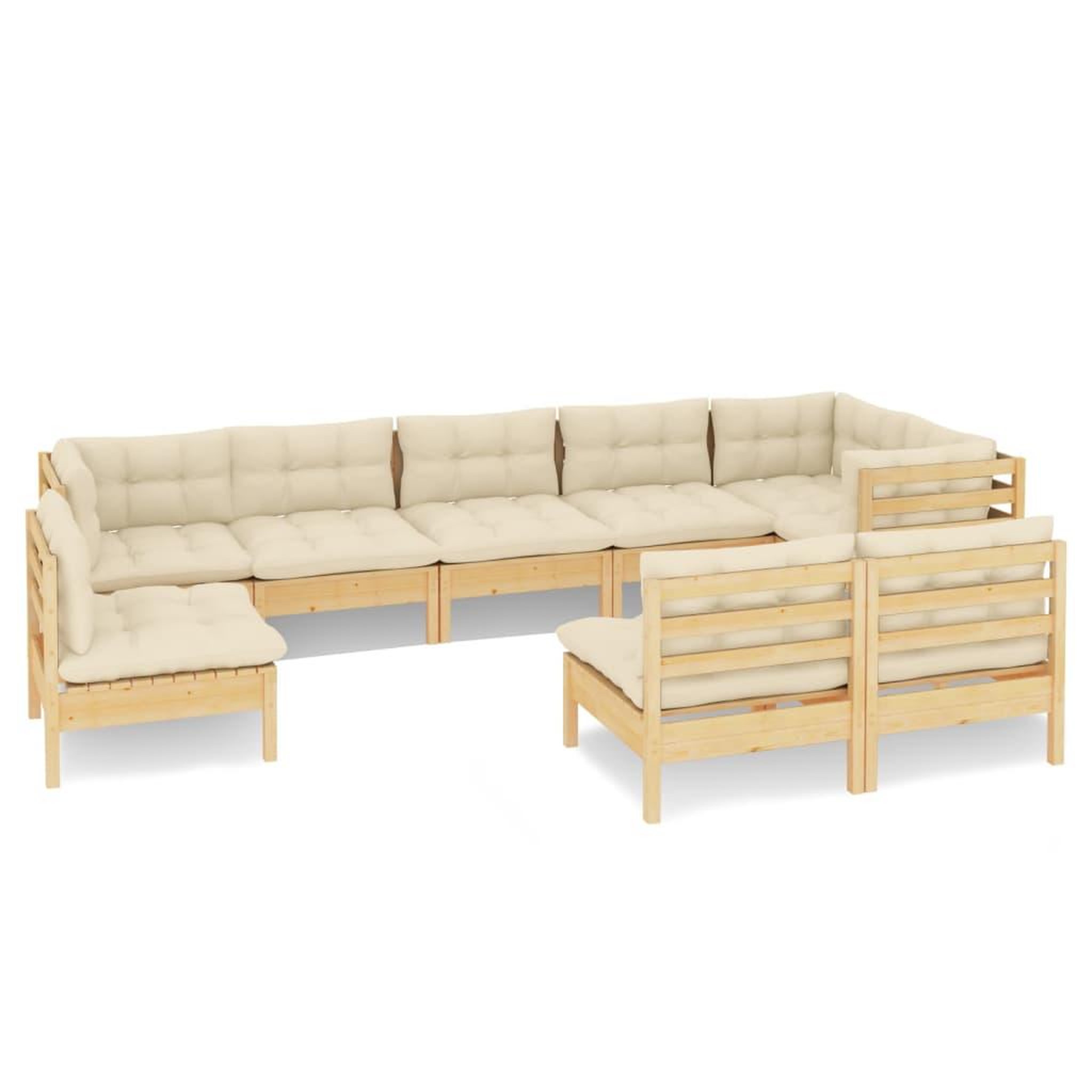 Voir la diapositive 2 : VIDAXL Salon de jardin 9 pcs avec coussins creme bois de pin massif
