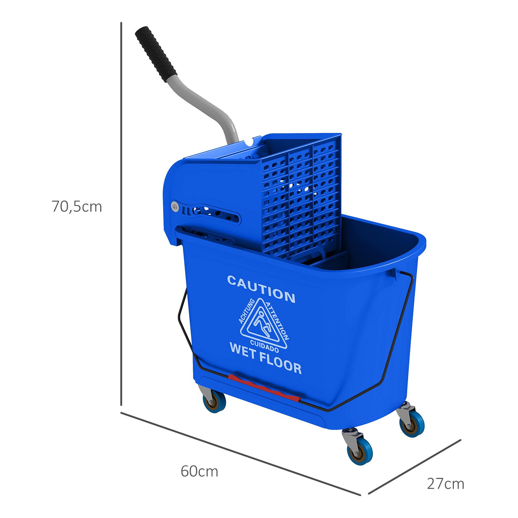 Voir la diapositive 3 : HOMCOM Chariot de nettoyage lavage seau de ménage 20 L avec essoreur et séparateur eau sale propre bleu