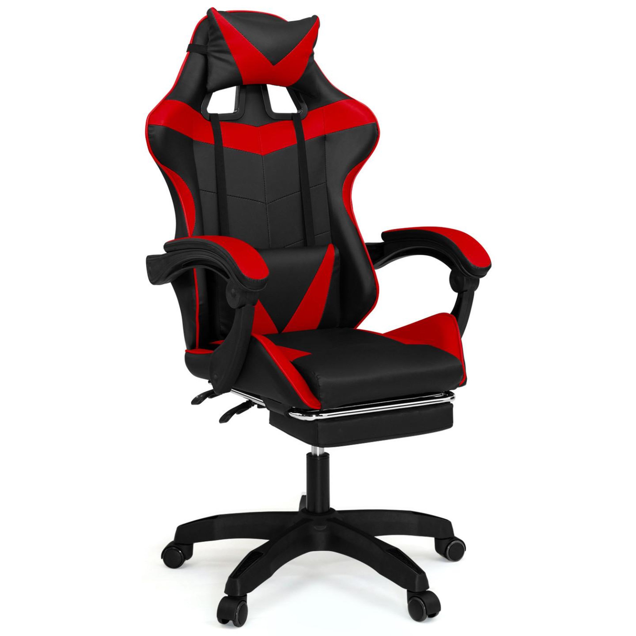 ID MARKET Fauteuil de gaming alex réglable avec repose-pied, coussin de tête et coussin lombaire noir et rouge