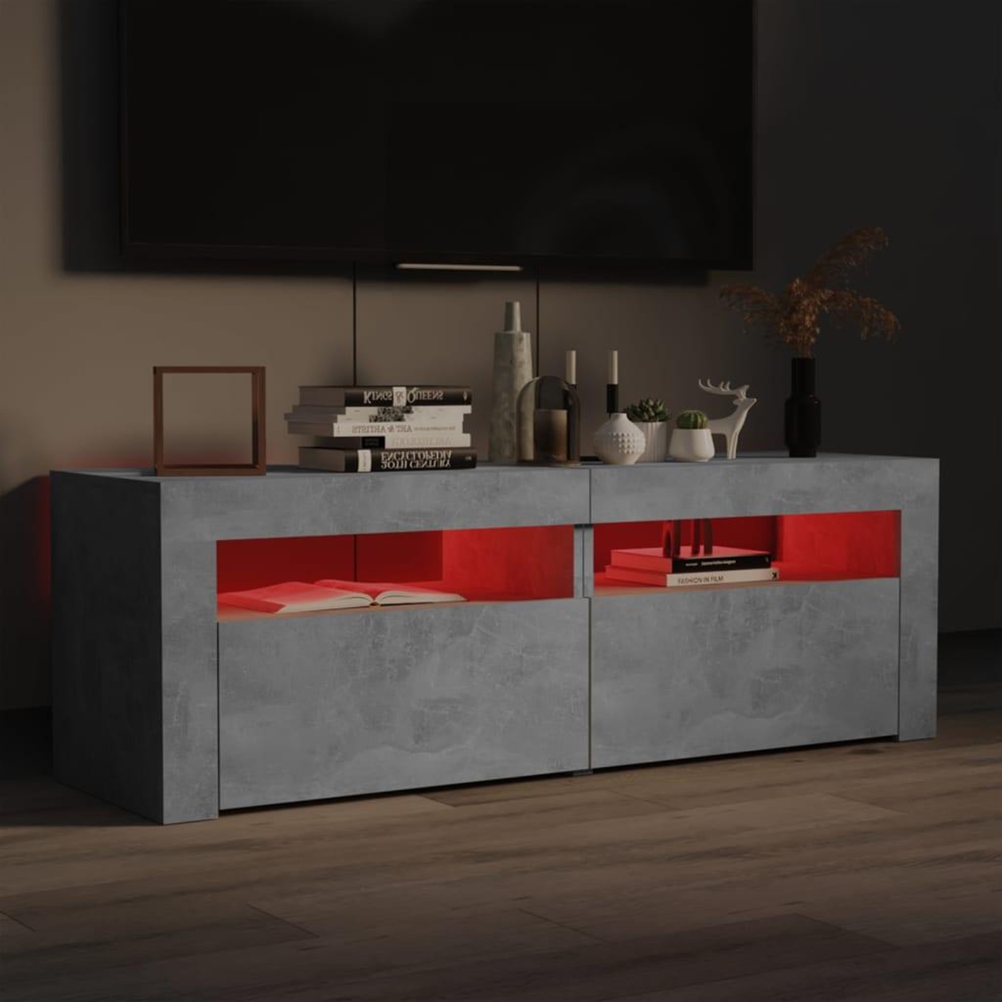Voir la diapositive 4 : VIDAXL Meuble TV avec lumieres LED gris beton 120x35x40 cm