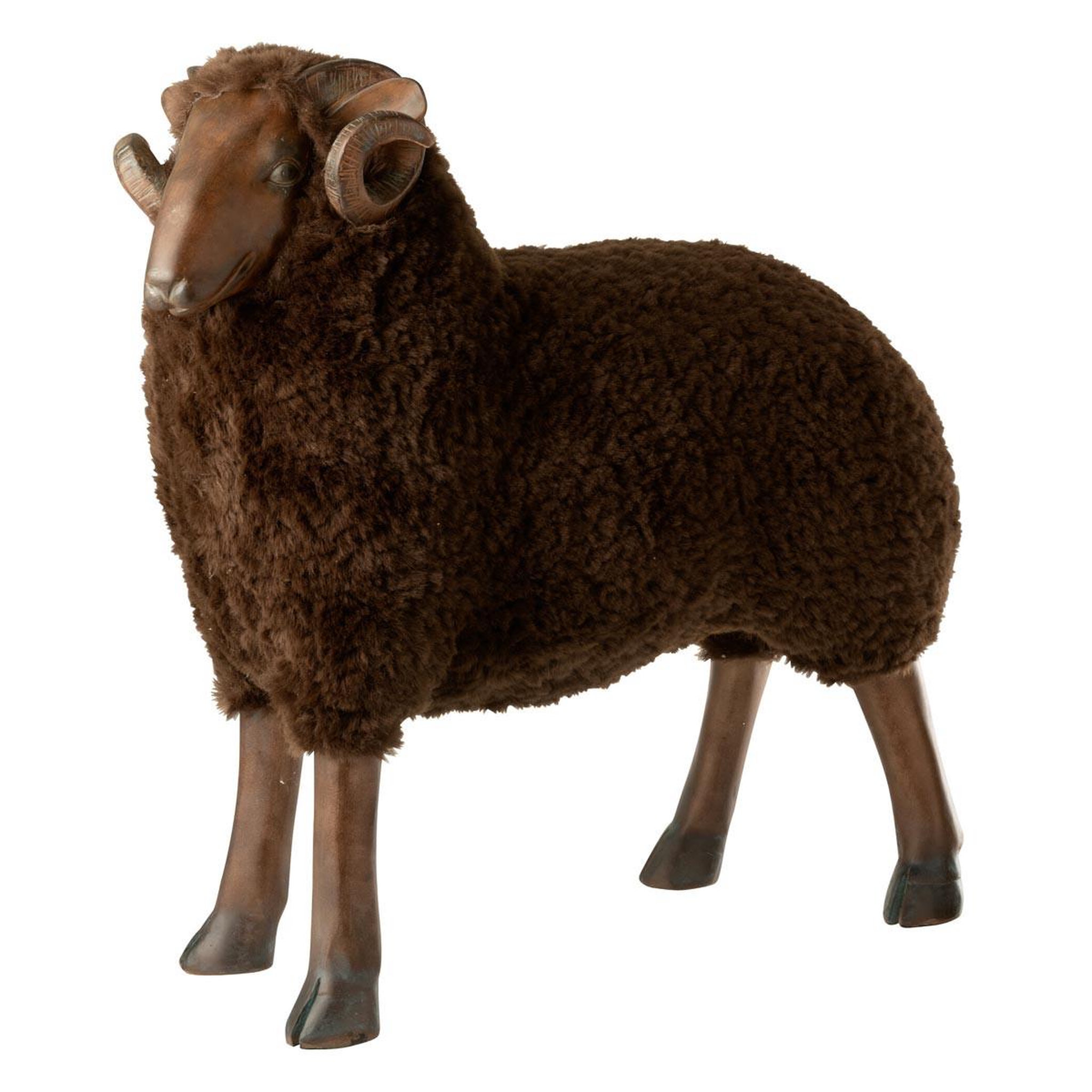 J-LINE Statue mouton cornes  chalet  79cm marron