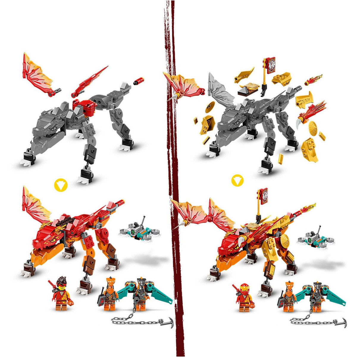 LEGO Ninjago 71762 - Le dragon de feu de Kaï - Évolution, Jouet pour Enfants +6 Ans, Set avec Figurines Guerriers Serpents avec bannière de mission à collectionner