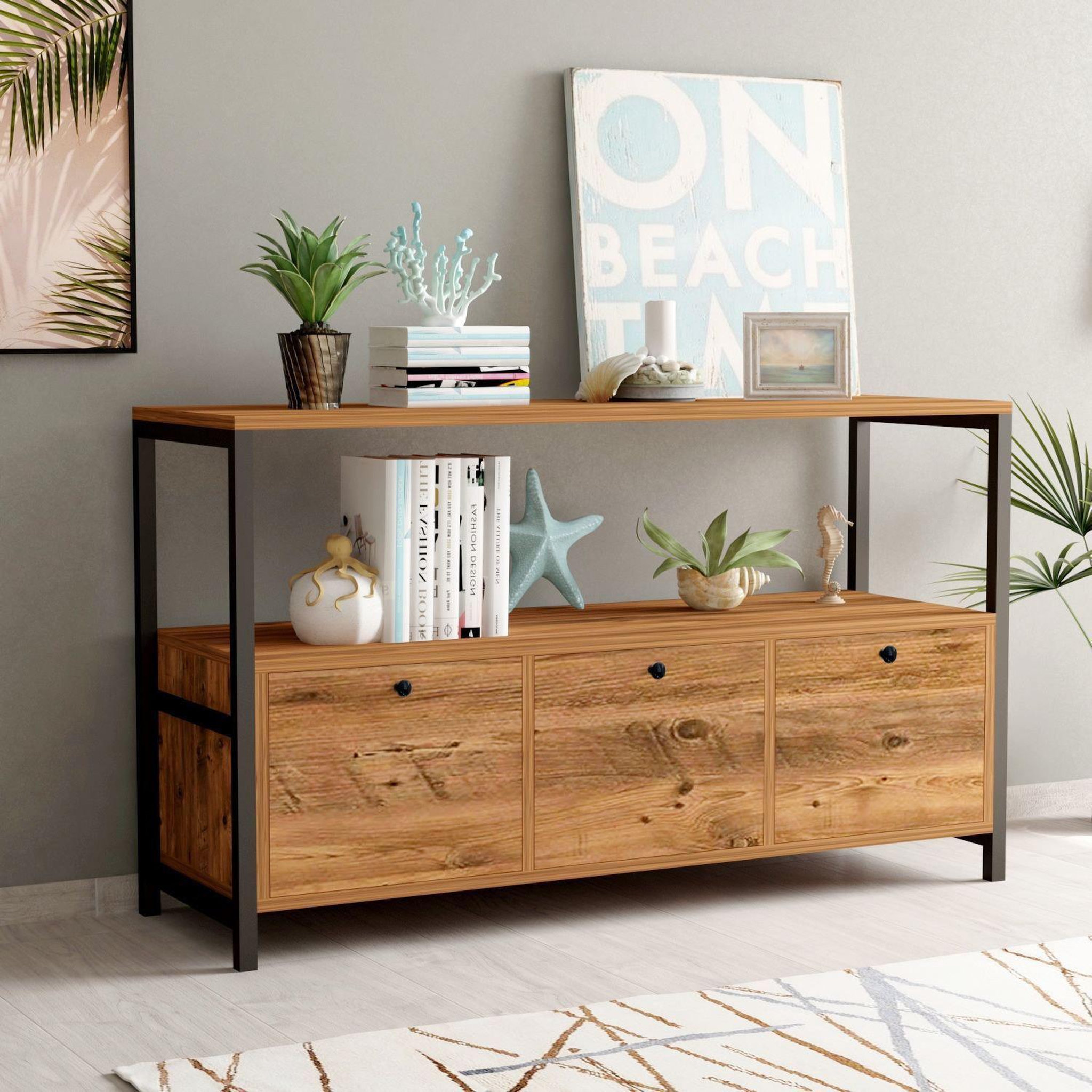 Voir la diapositive 3 : Habitat et Jardin Buffet en bois  Nero  - 120 x 30 x 75 cm - Pin atlantique Noir