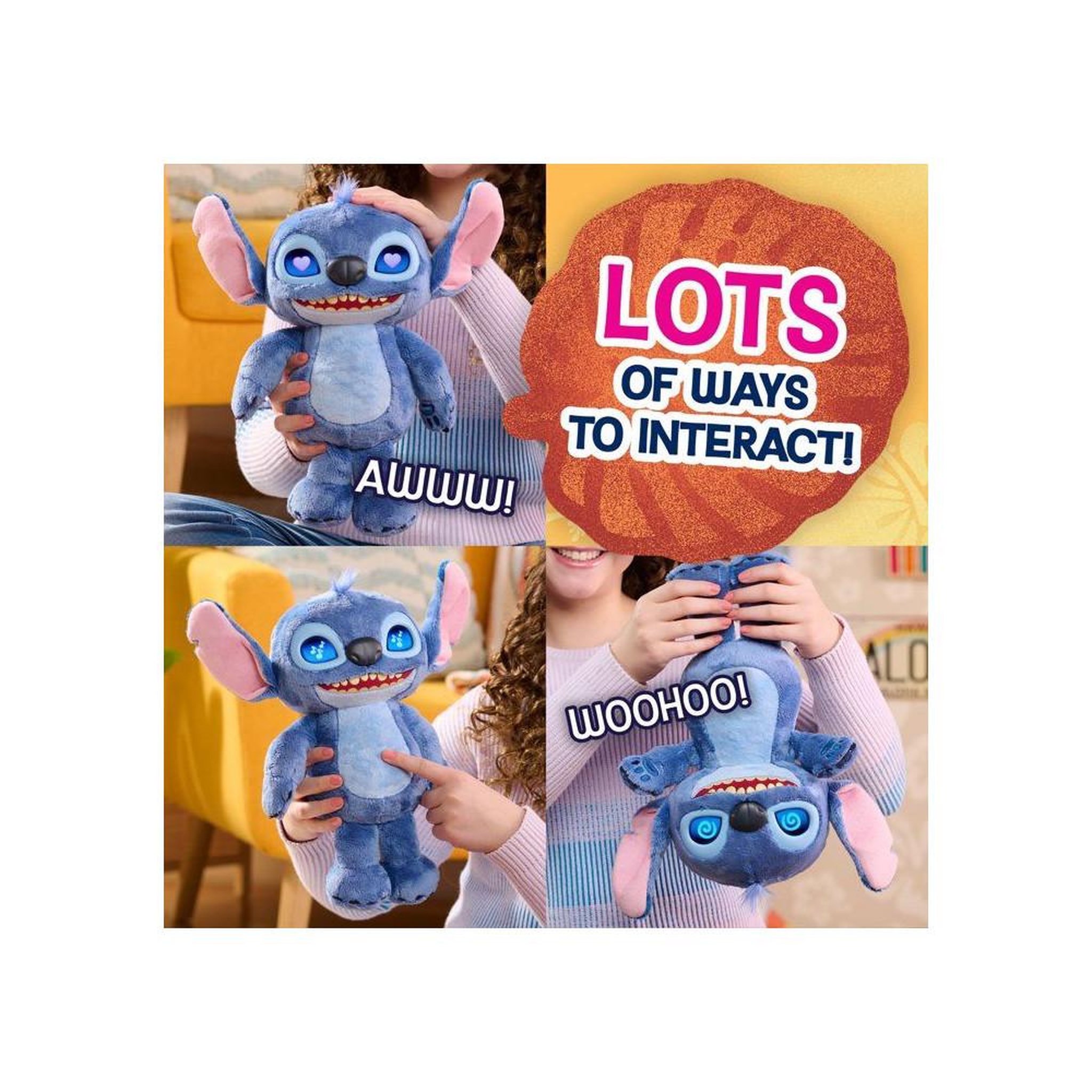 Voir la diapositive 5 : DISNEY Peluche interactive Stitch, yeux animés LCD, 30 cm, plus de 50 sons et réactions, s'active au toucher et au mouvement