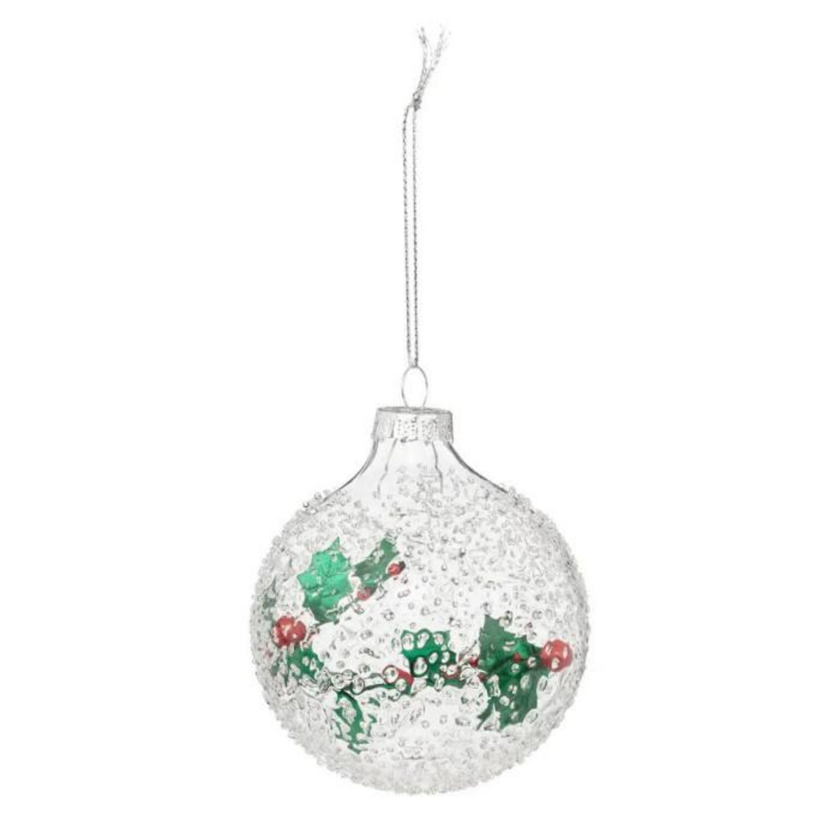 ATMOSPHERA Boule de Noël en Verre  Houx  8cm Transparent