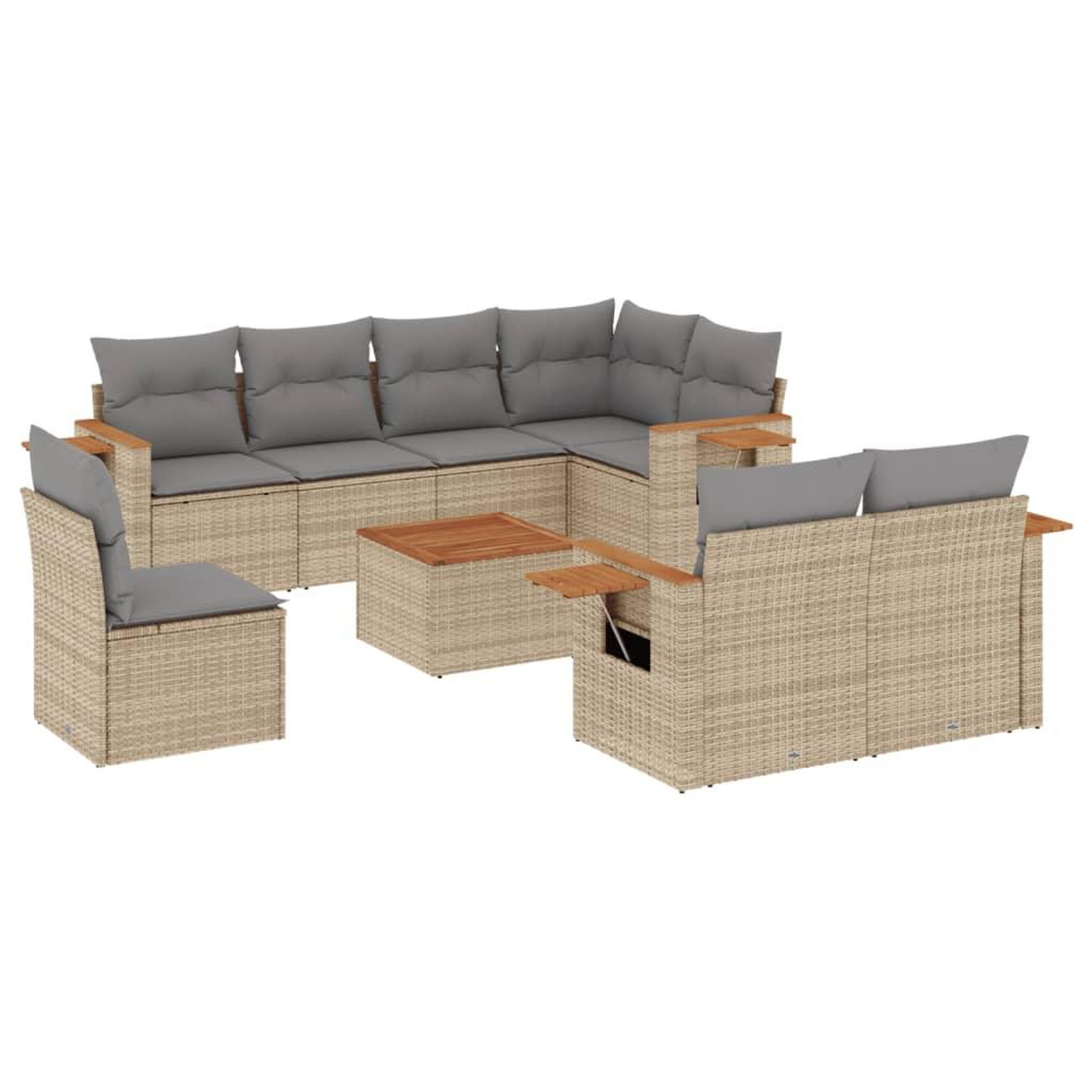 Voir la diapositive 2 : VIDAXL Salon de jardin avec coussins 9 pcs beige resine tressee