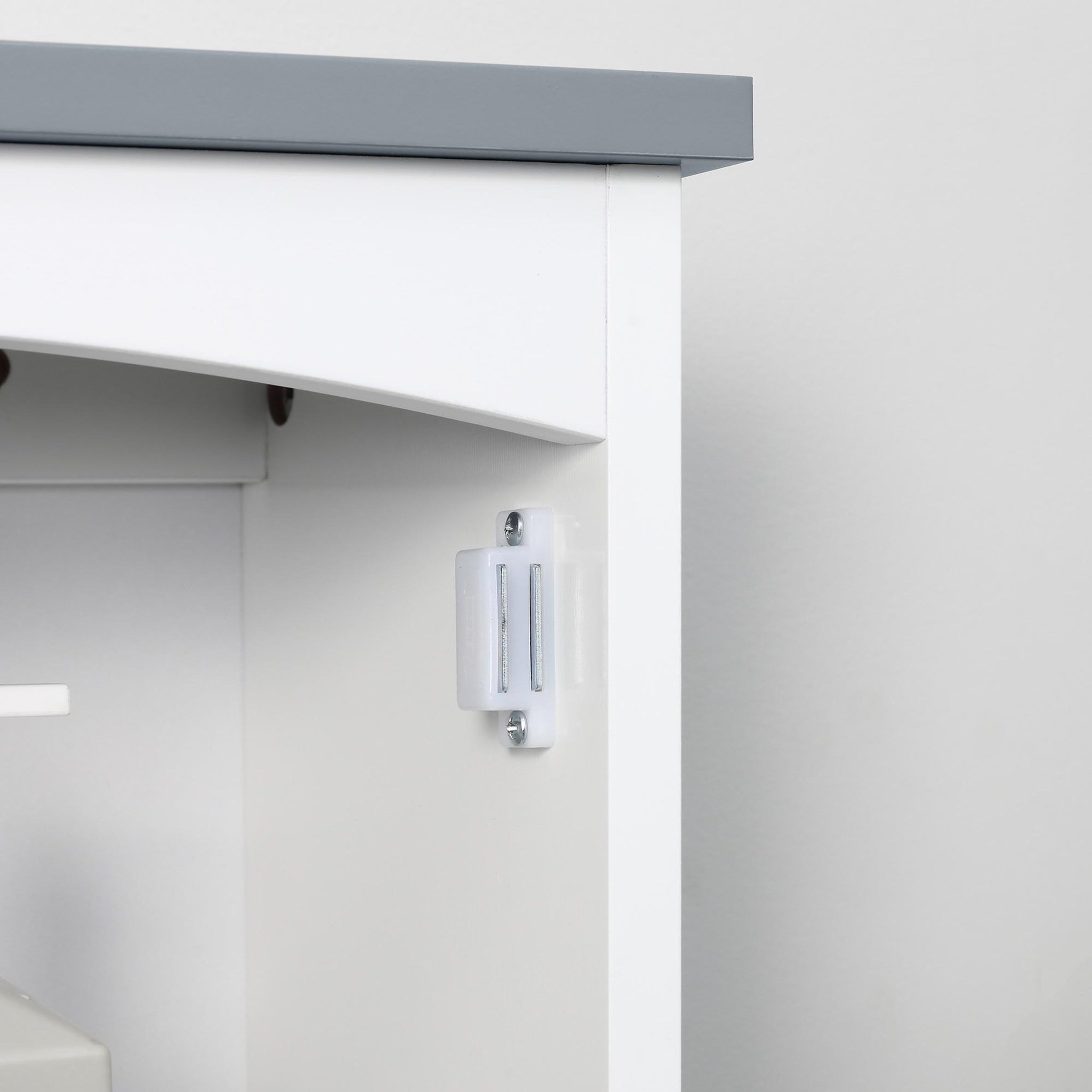 Voir la diapositive 4 : KLEANKIN Armoire haute murale de salle de bain ou wc - placard porte avec étagère réglable - dim. 41l x 18l x 52h cm - mdf blanc gris