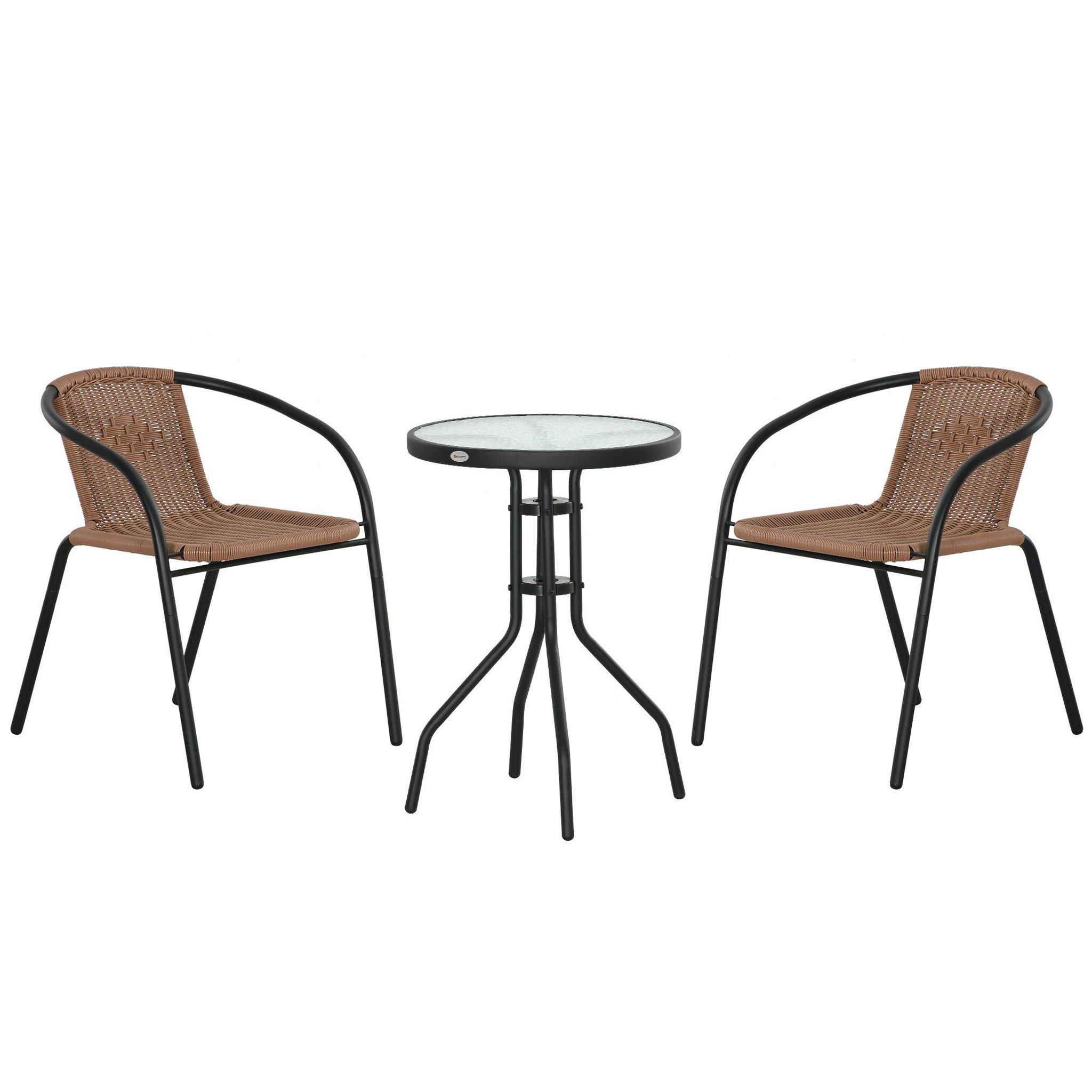 Voir la diapositive 1 : OUTSUNNY Ensemble bistro jardin style néo-rétro 2 places 3 pièces marron noir