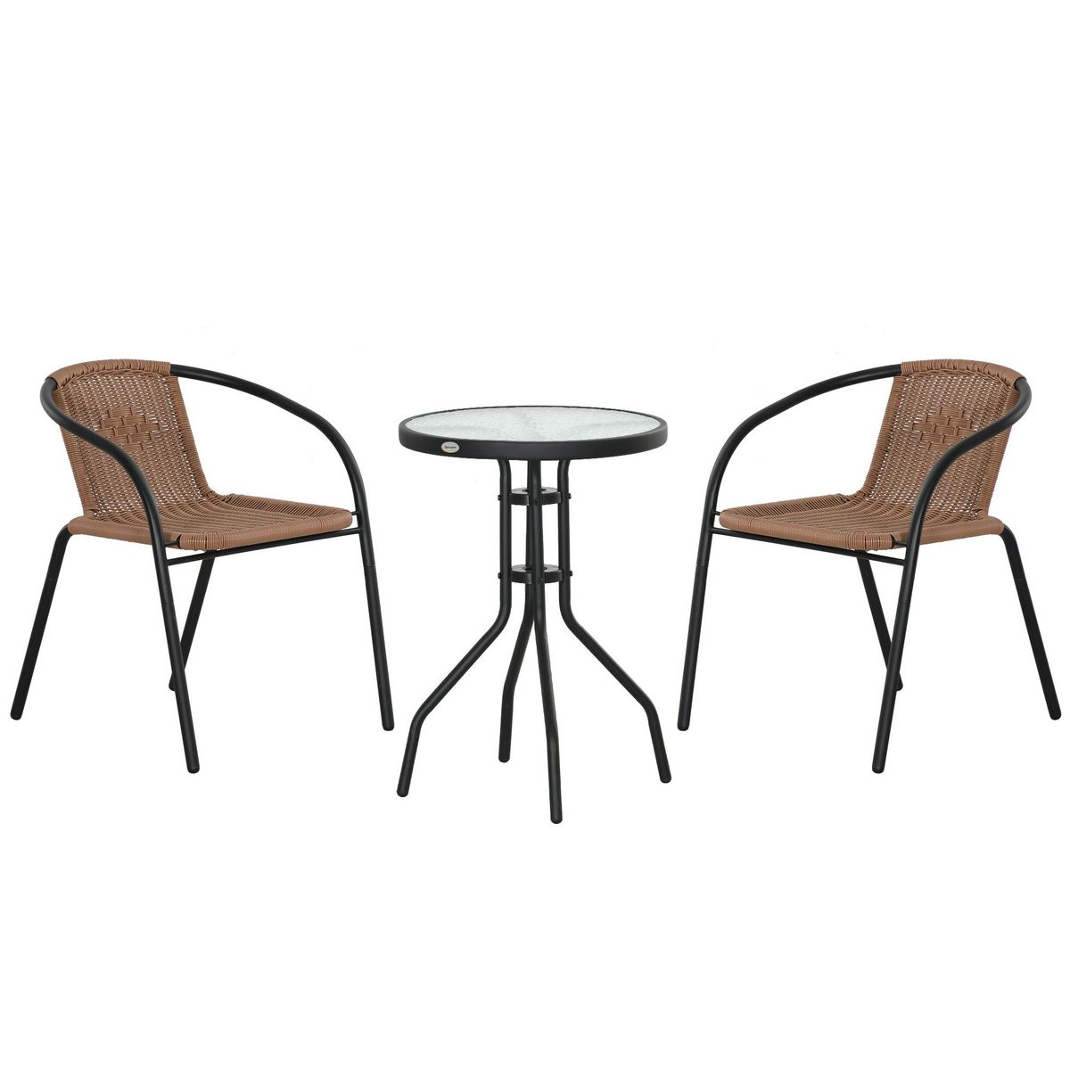 OUTSUNNY Ensemble bistro jardin style néo-rétro 2 places 3 pièces marron noir