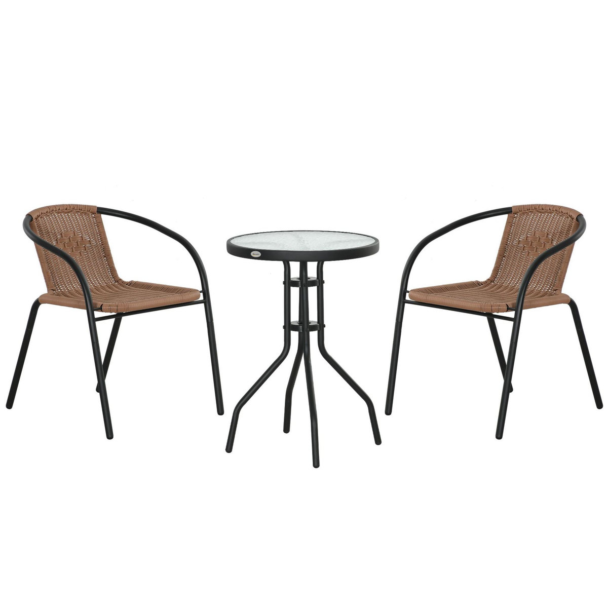 OUTSUNNY Ensemble bistro jardin style néo-rétro 2 places 3 pièces marron noir