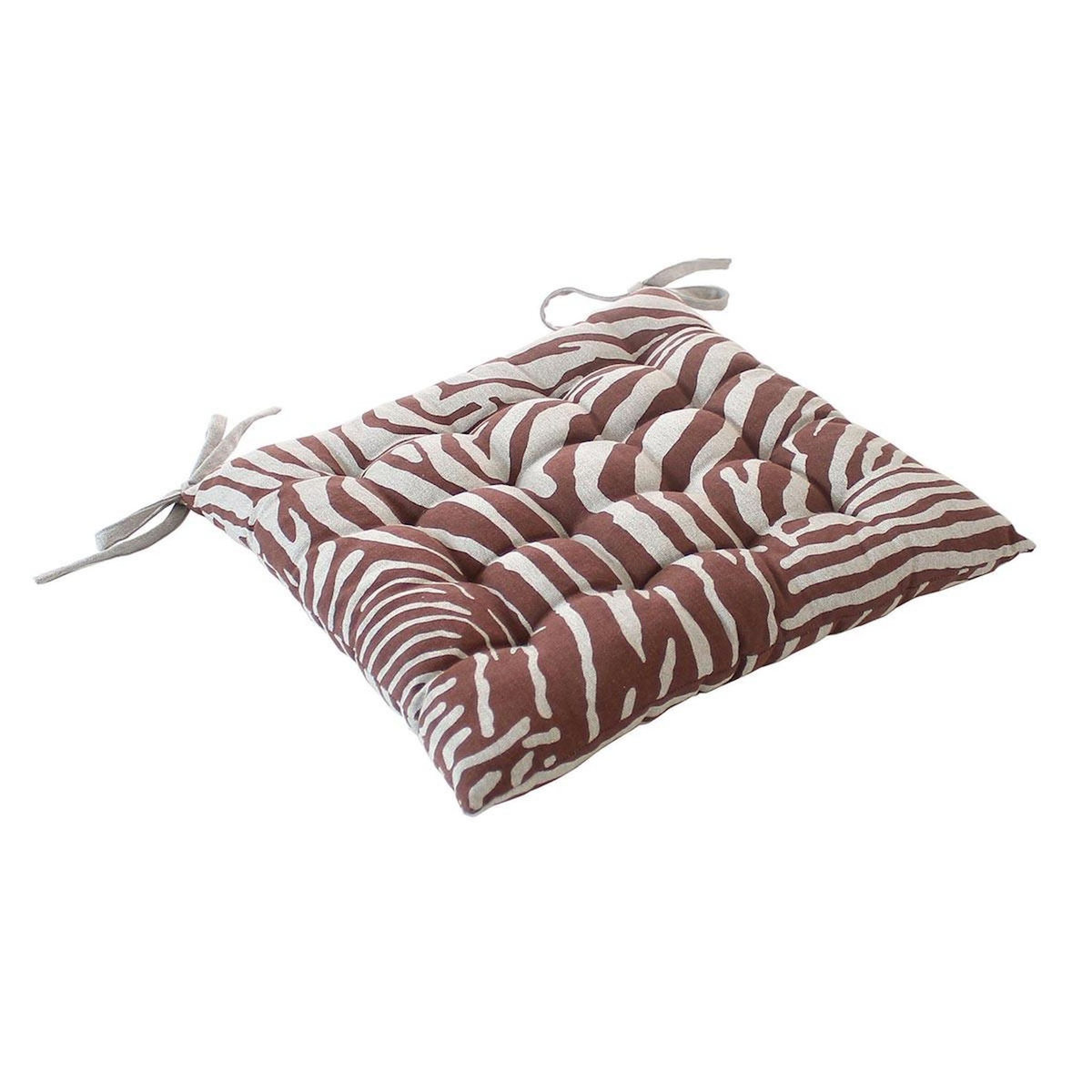 Paris Prix Galette de Chaise Imprimé  Kasane  38x38cm Lin & Marron