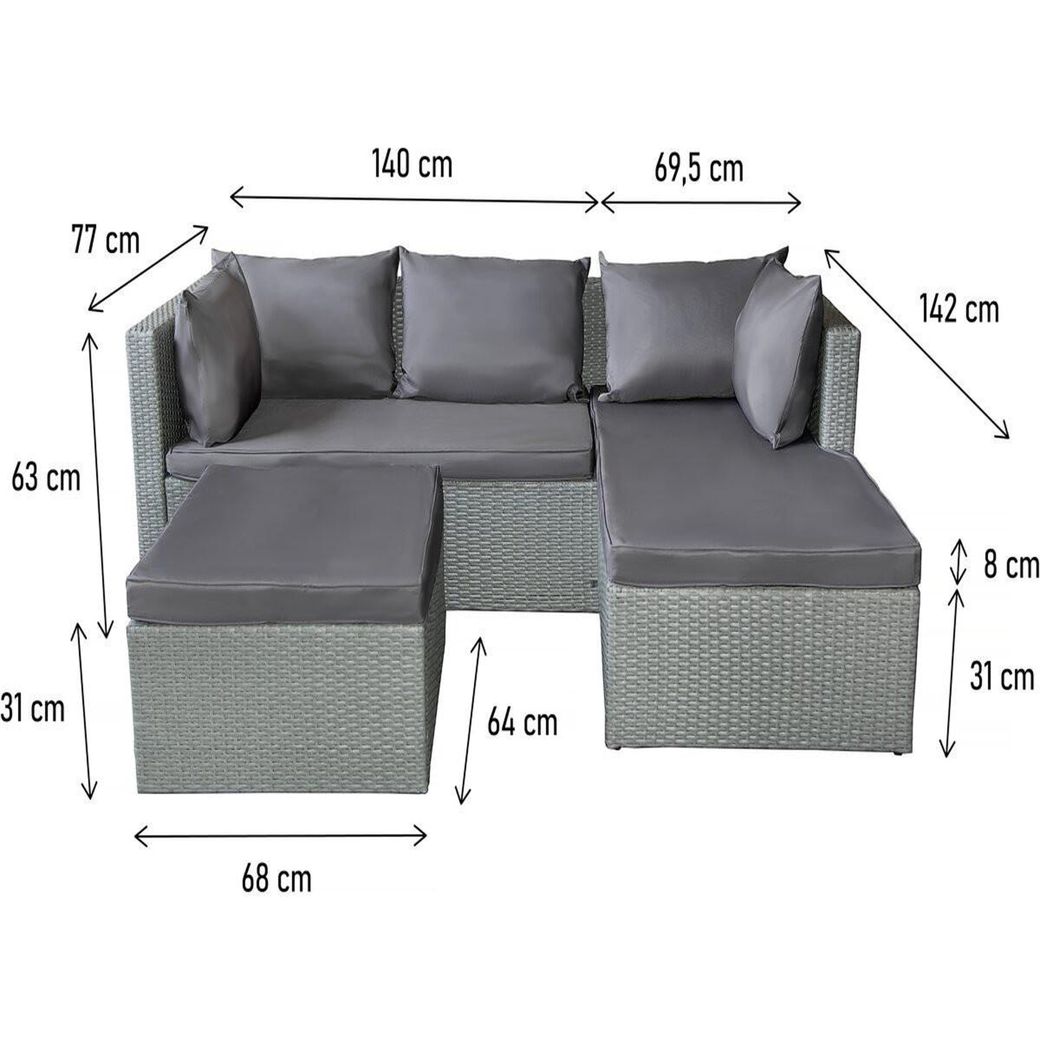 Voir la diapositive 3 : Habitat et Jardin Salon de jardin bas en résine tressée  Diya  3 places - Gris