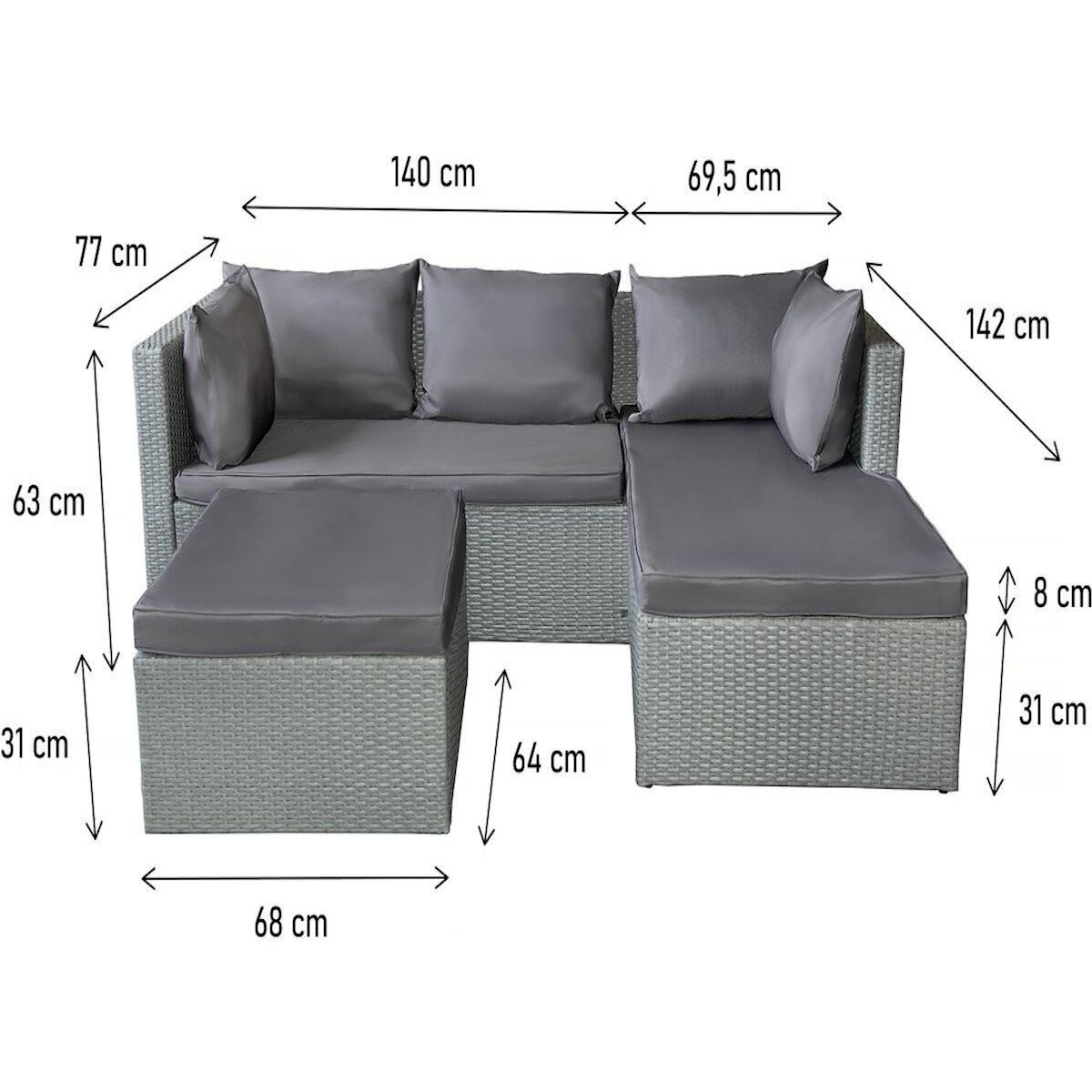 Habitat et Jardin Salon de jardin bas en résine tressée  Diya  3 places - Gris