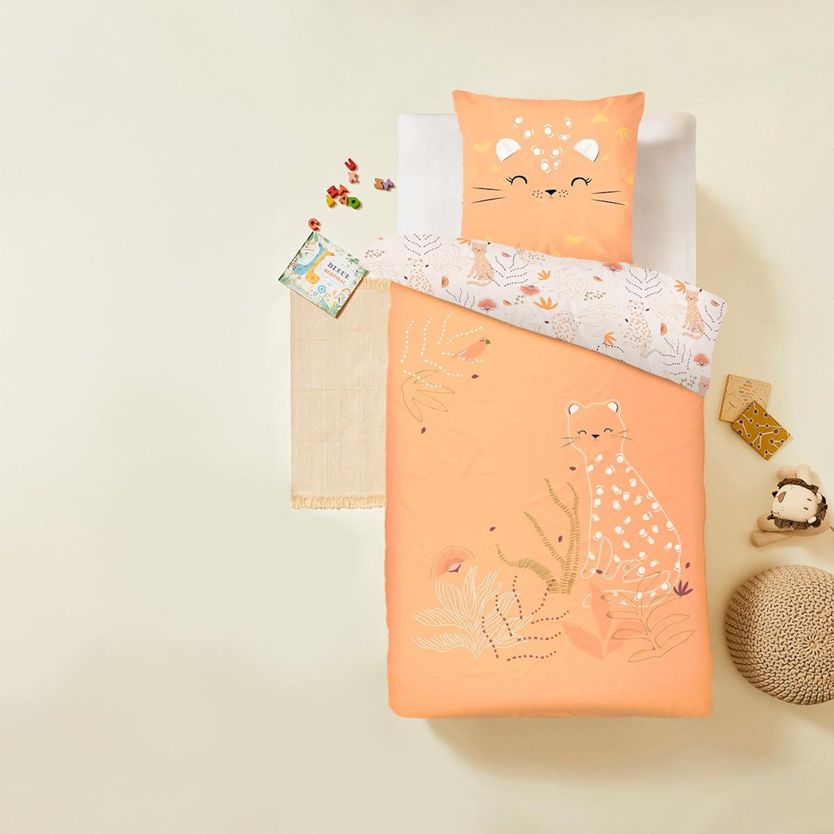 Petit Béguin Housse de couette enfant + taie d'oreiller Tchatcha