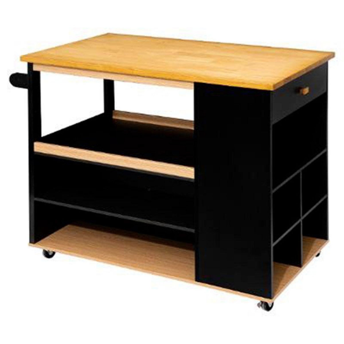  Ilot de Cuisine  Rangement  108cm Naturel & Noir