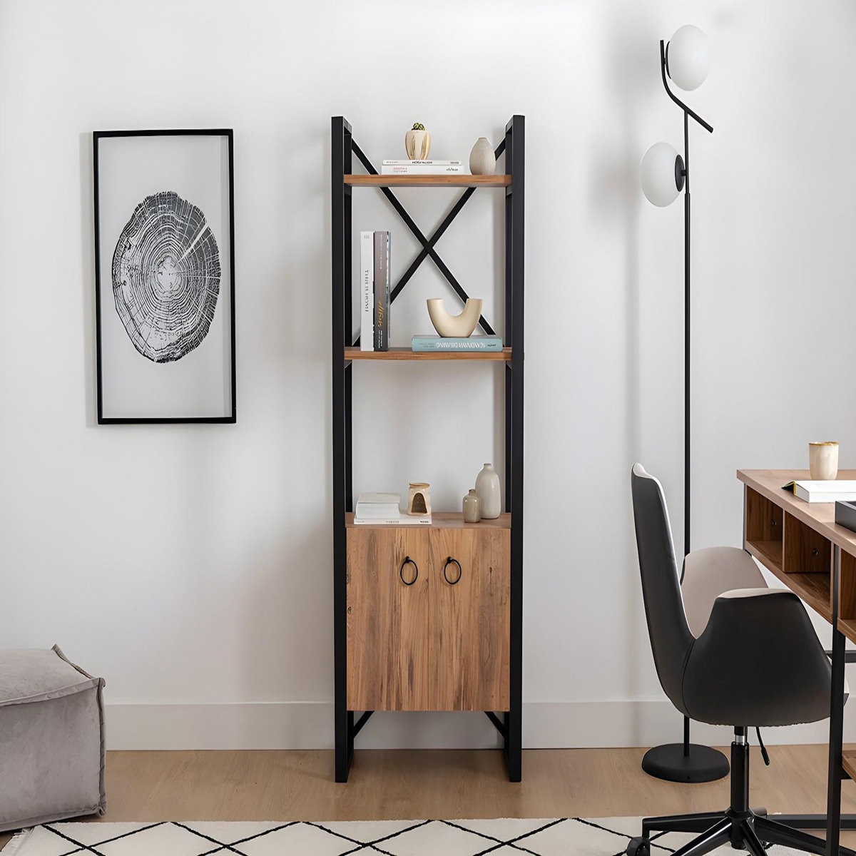 Habitat et Jardin Bibliothèque en bois  Milano  - 64 x 32 x 160 cm - Pin atlantiqueNoir