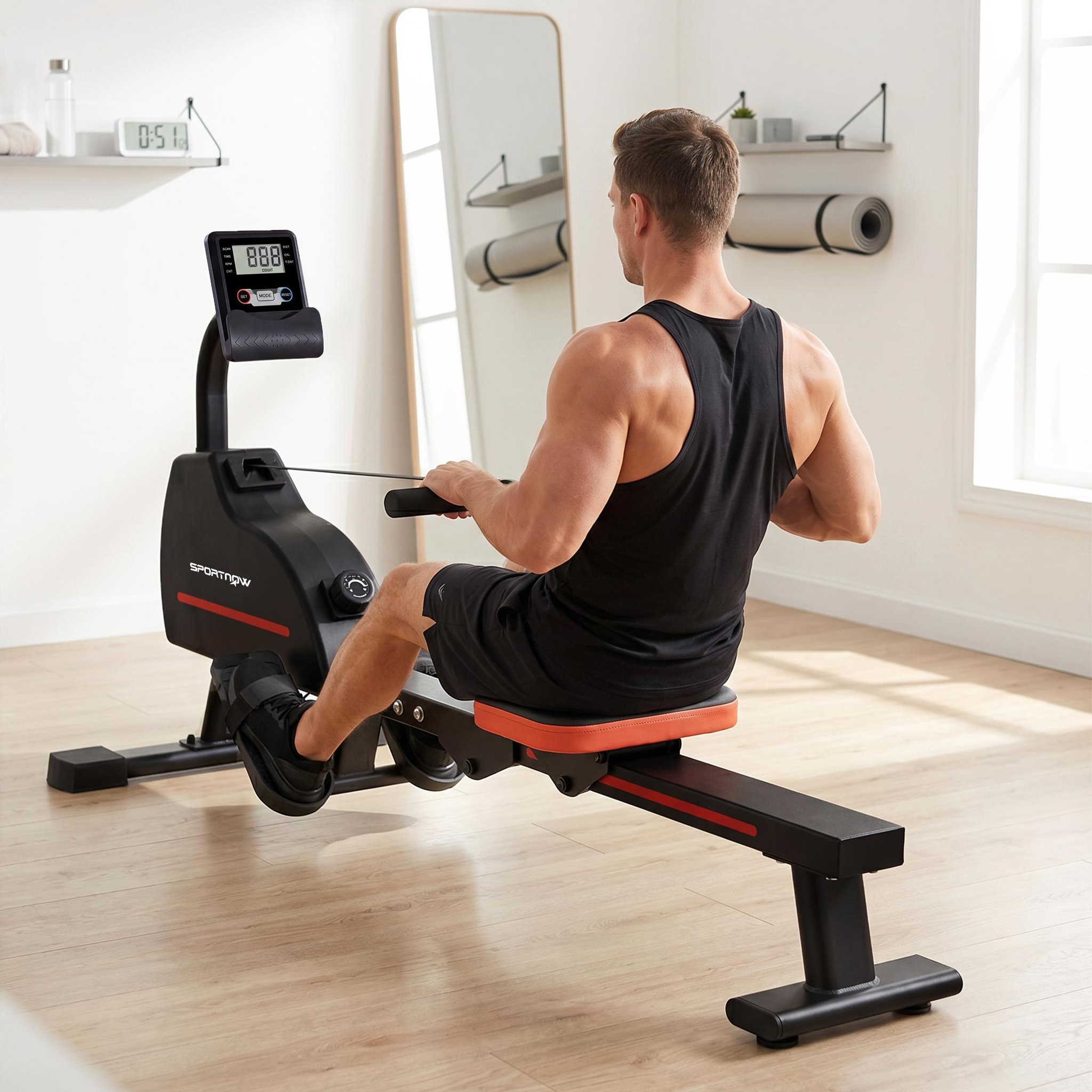 Voir la diapositive 2 : HOMCOM Rameur magnétique bluetooth connecté kinomap & zwift écran lcd noir rouge