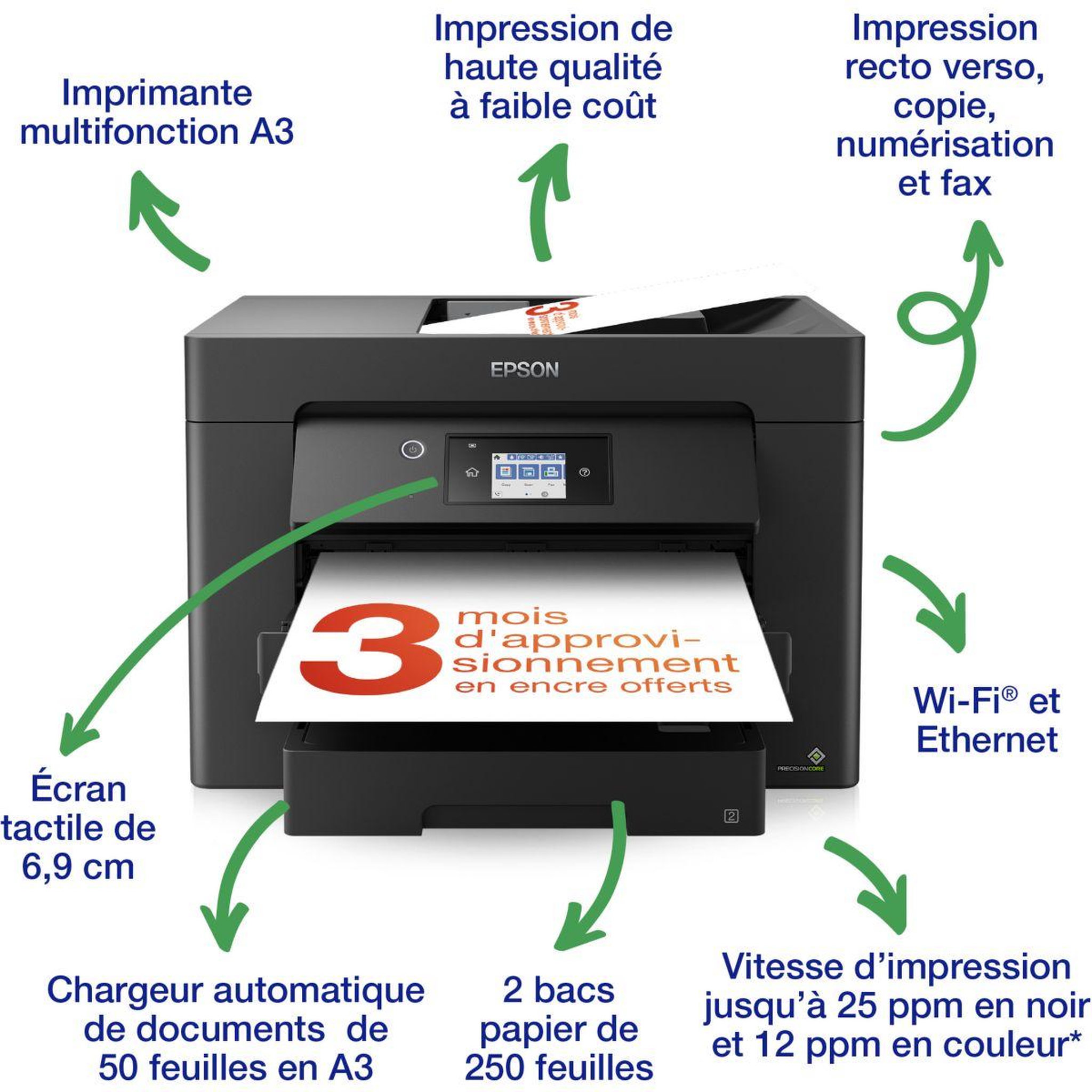 Voir la diapositive 3 : Epson Imprimante jet d'encre workfoce wf-7830dtw