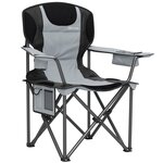 OUTSUNNY Chaise de camping pliante rembourrée - porte-gobelets, poches latérales rangement, sac isotherme - sac transport inclus - gris noir
