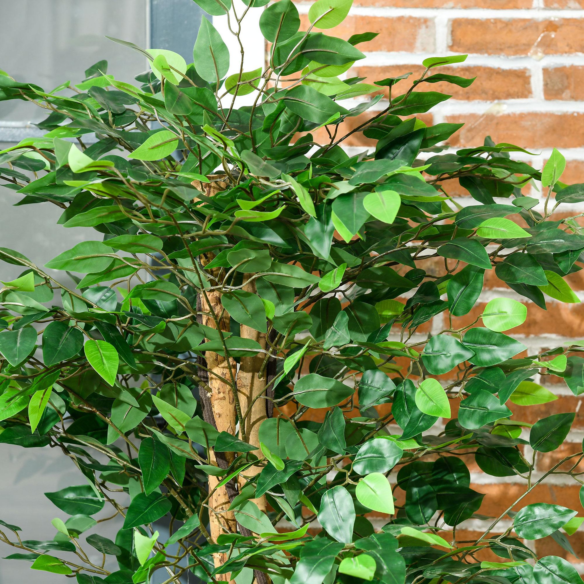 Voir la diapositive 4 : HOMCOM Lot de 2 plantes artificielles arbres ficus H.1,50 m tronc branches liane lichen feuilles grand réalisme pot inclus