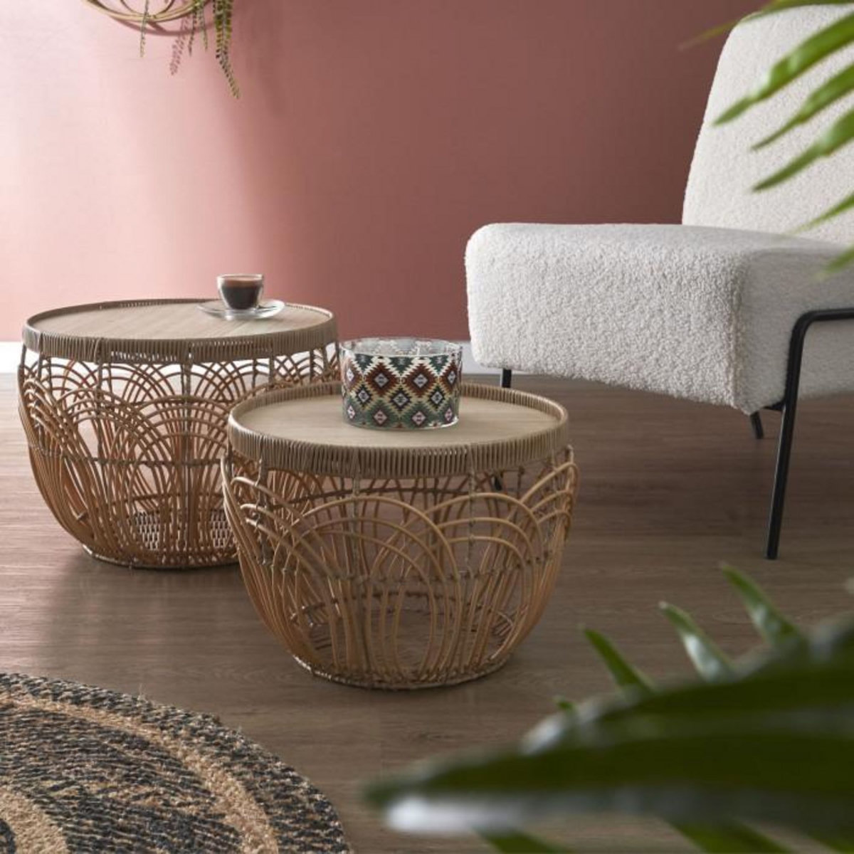 Paris Prix Lot de 2 Tables d'Appoint  Java  45cm Marron