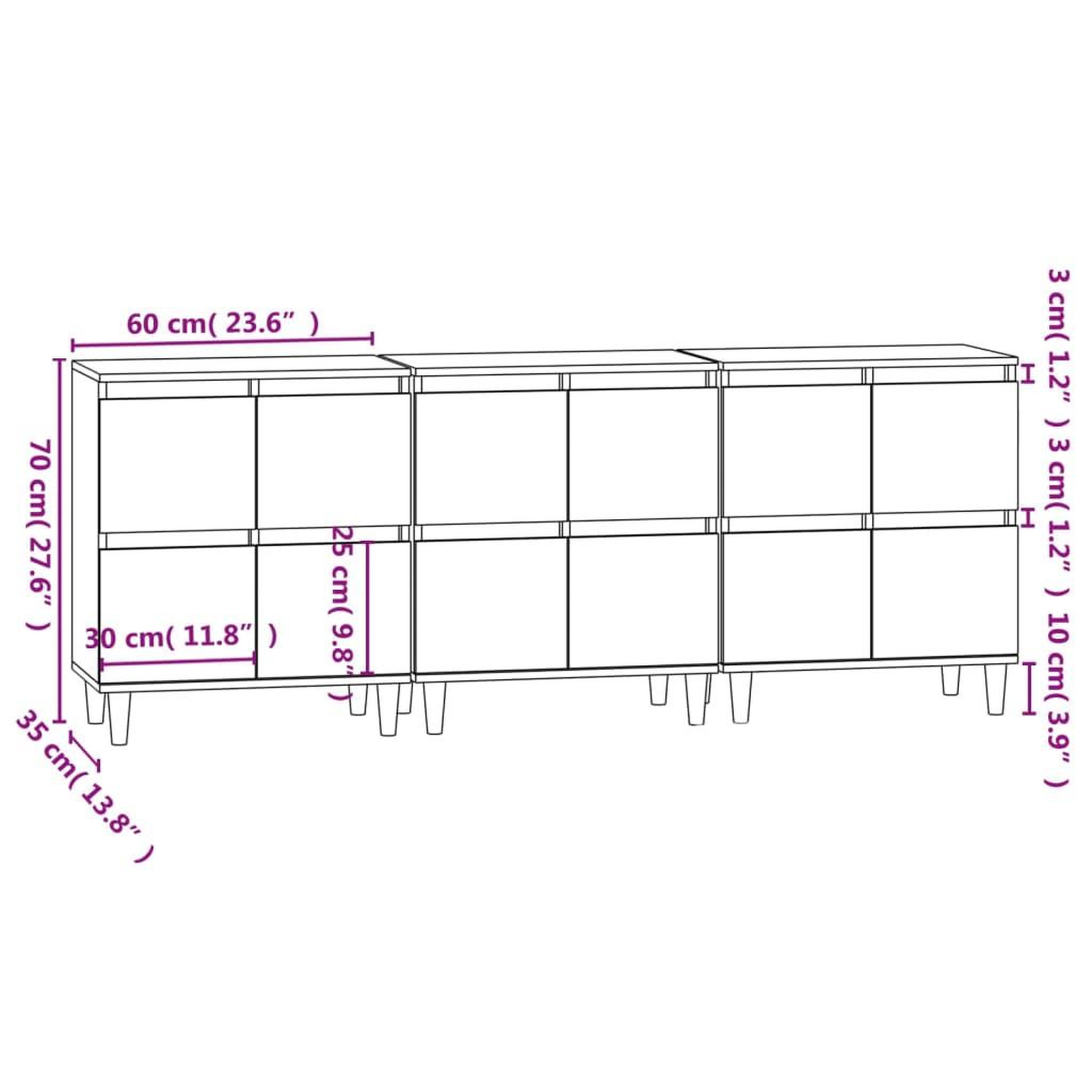 Voir la diapositive 6 : VIDAXL Buffets 3 pcs blanc 60x35x70 cm bois d'ingenierie