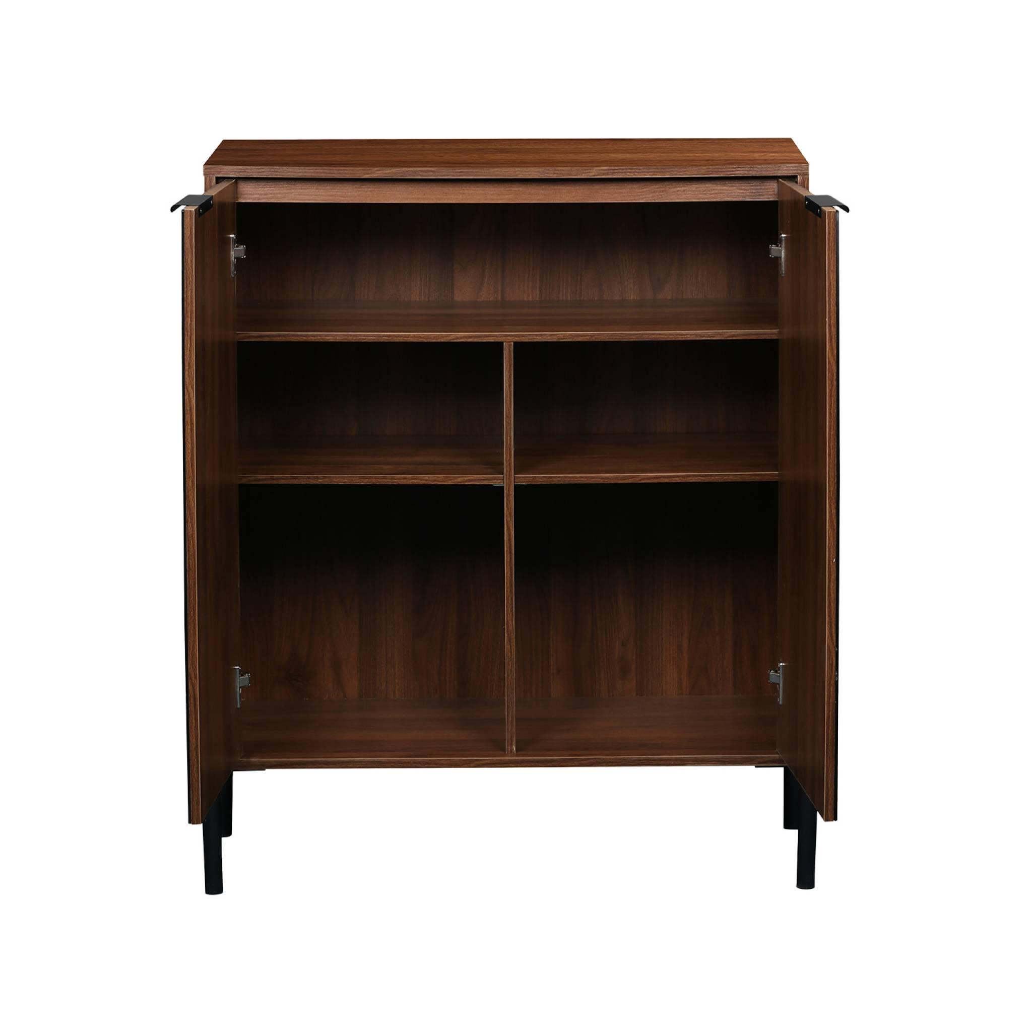 Voir la diapositive 5 : SWEEEK Buffet vintage effet bois de noyer. buffet haut. vaisselier. deux portes vitrées aspect fumé. L 83 x 38 x 100cm