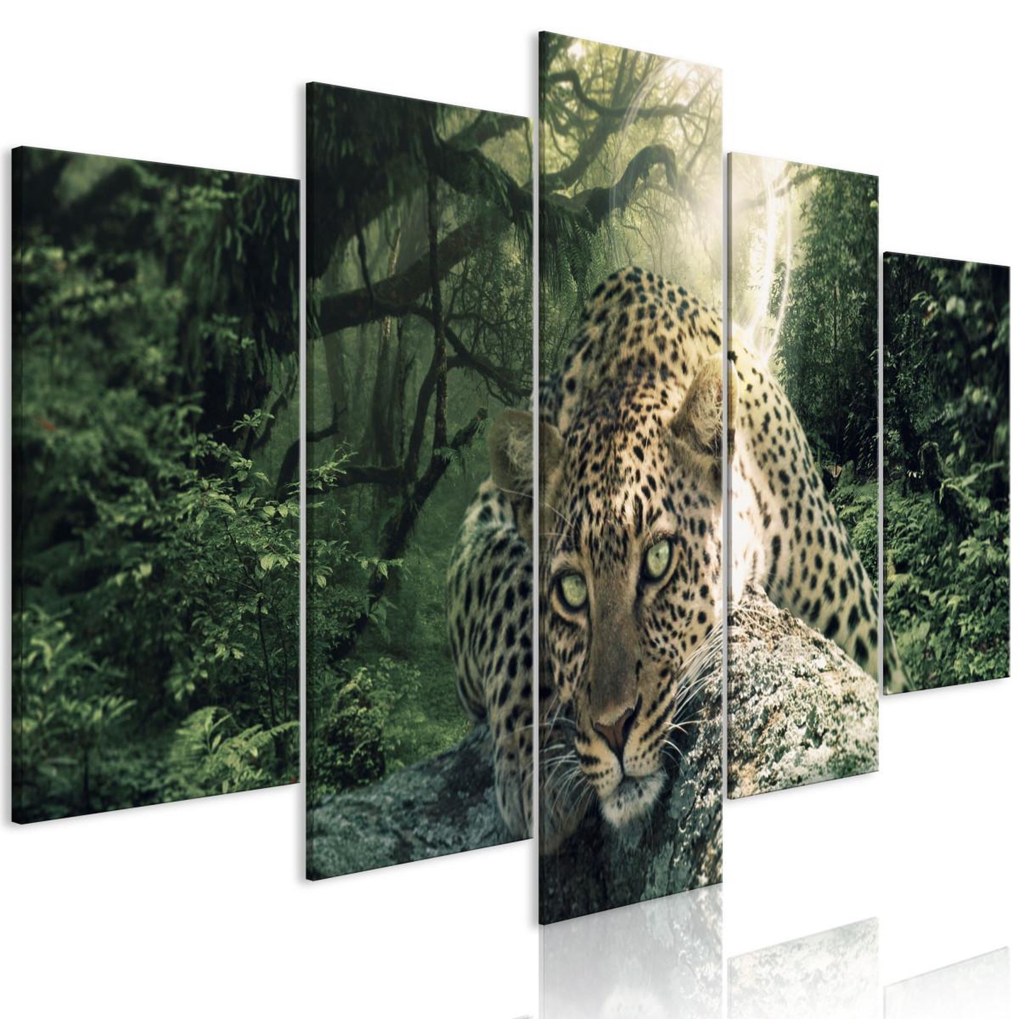 Voir la diapositive 1 : Paris Prix Tableau 5 Panneaux  Leopard Lying Wide Pale Green