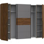 Voir la diapositive 3 : MARKET24 Armoire NARAGO - Décor Noyer Bakersfield et gris - 2 portes coulissantes + 2 portes battantes - L270 x P61 x H210 cm