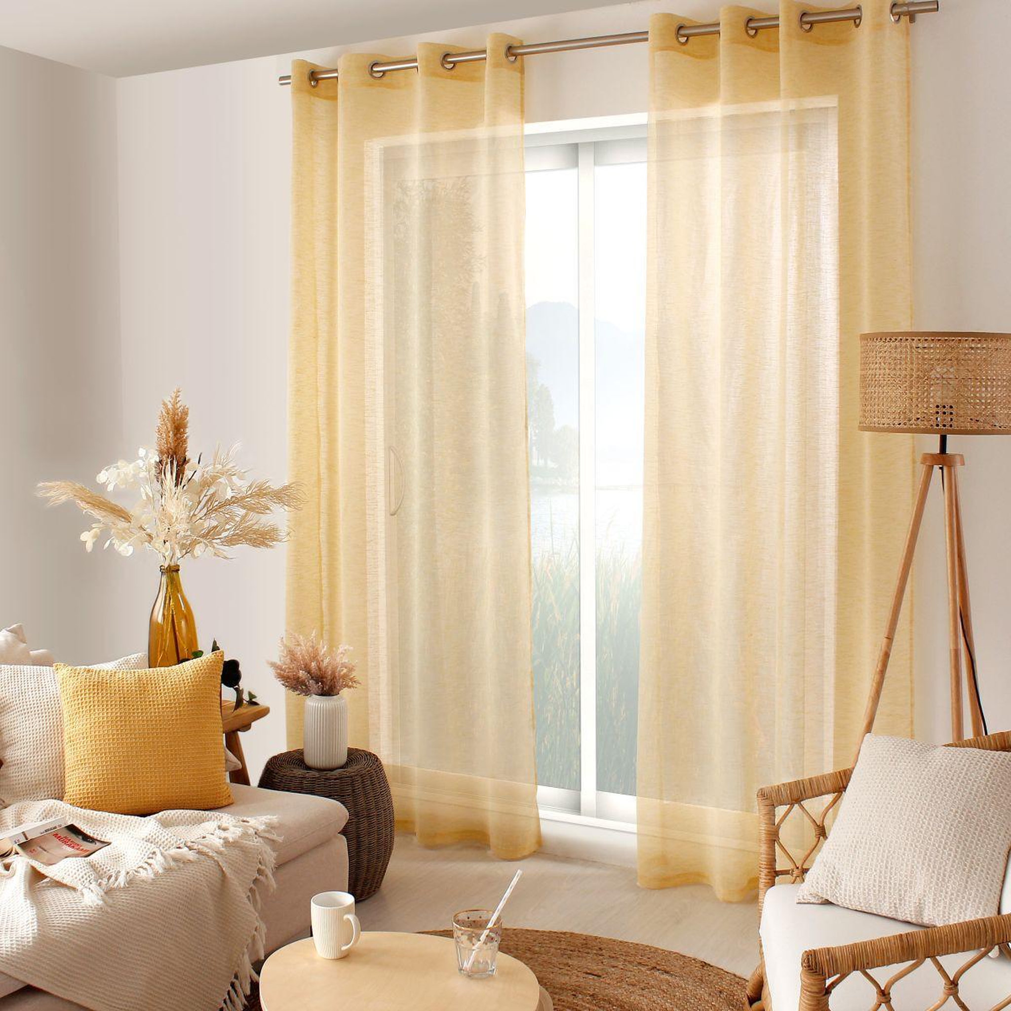 ENJOY HOME Rideau voilage effet lin  maya  140x240cm moutarde