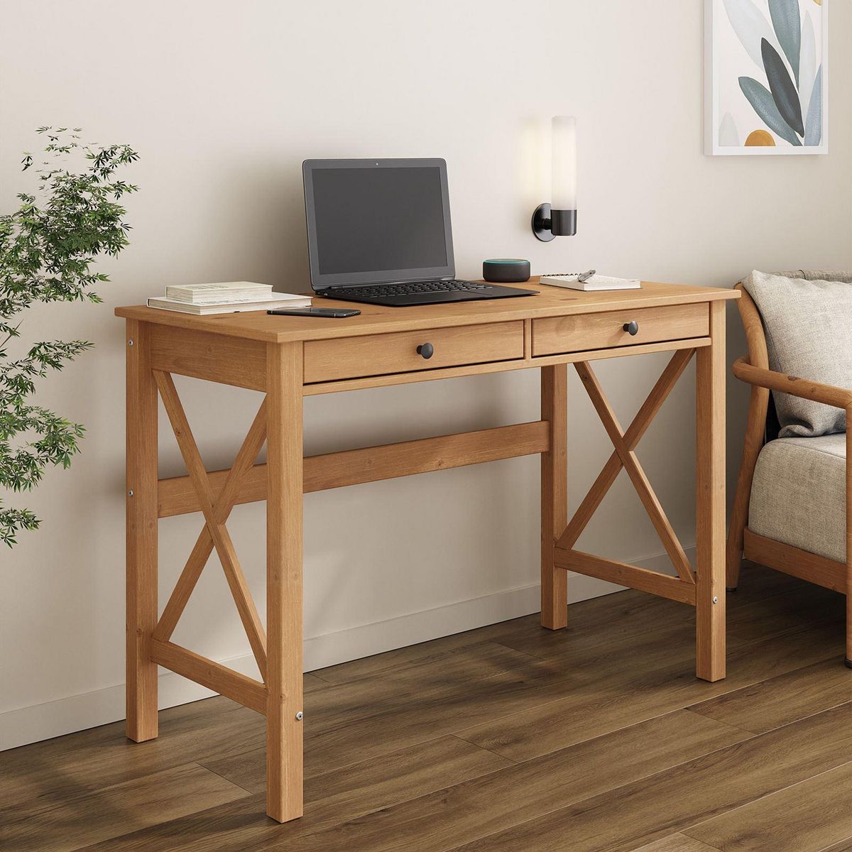 IDIMEX Bureau ADRIAN L 110 cm 2 tiroirs en bois massif