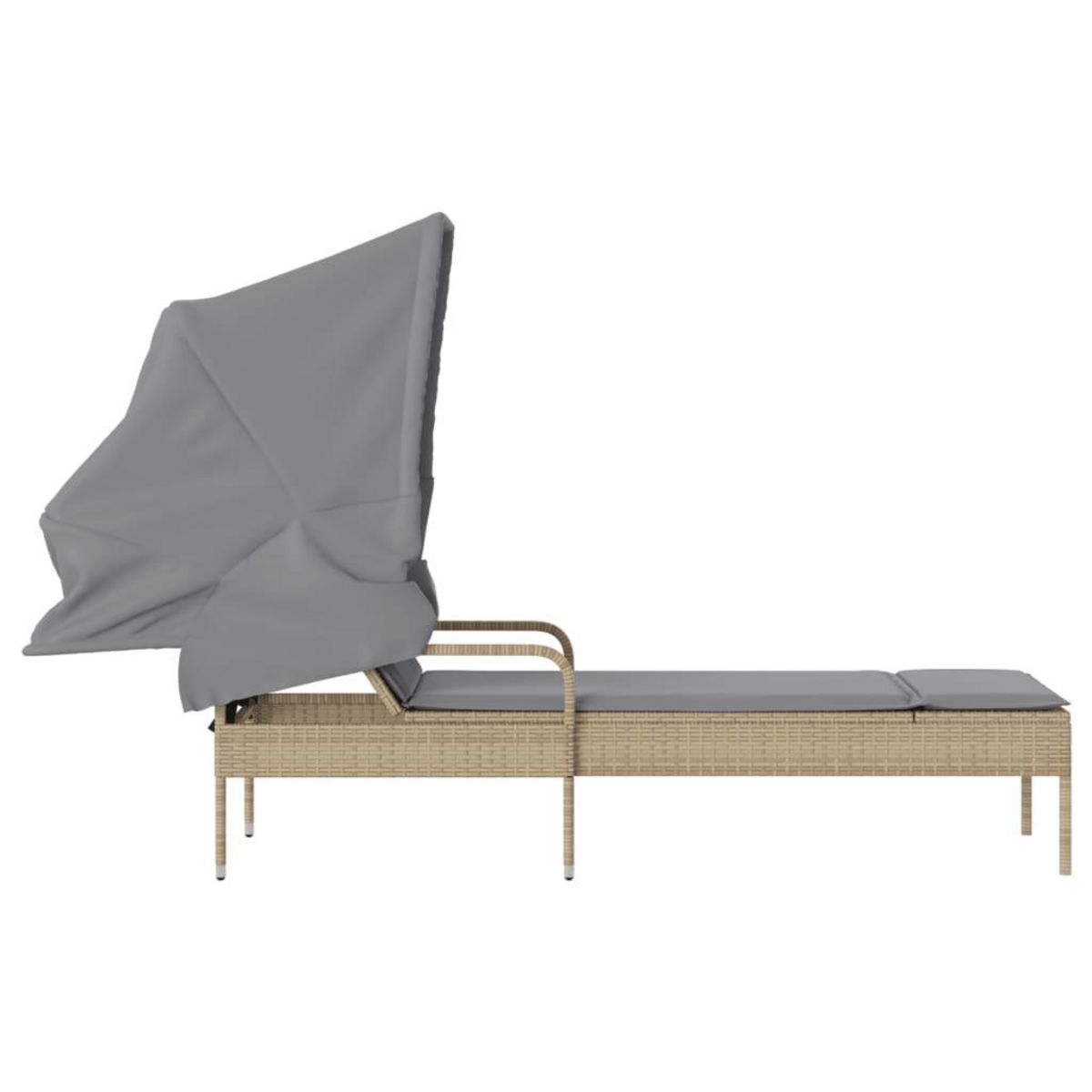 VIDAXL Chaise longue avec auvent beige resine tressee
