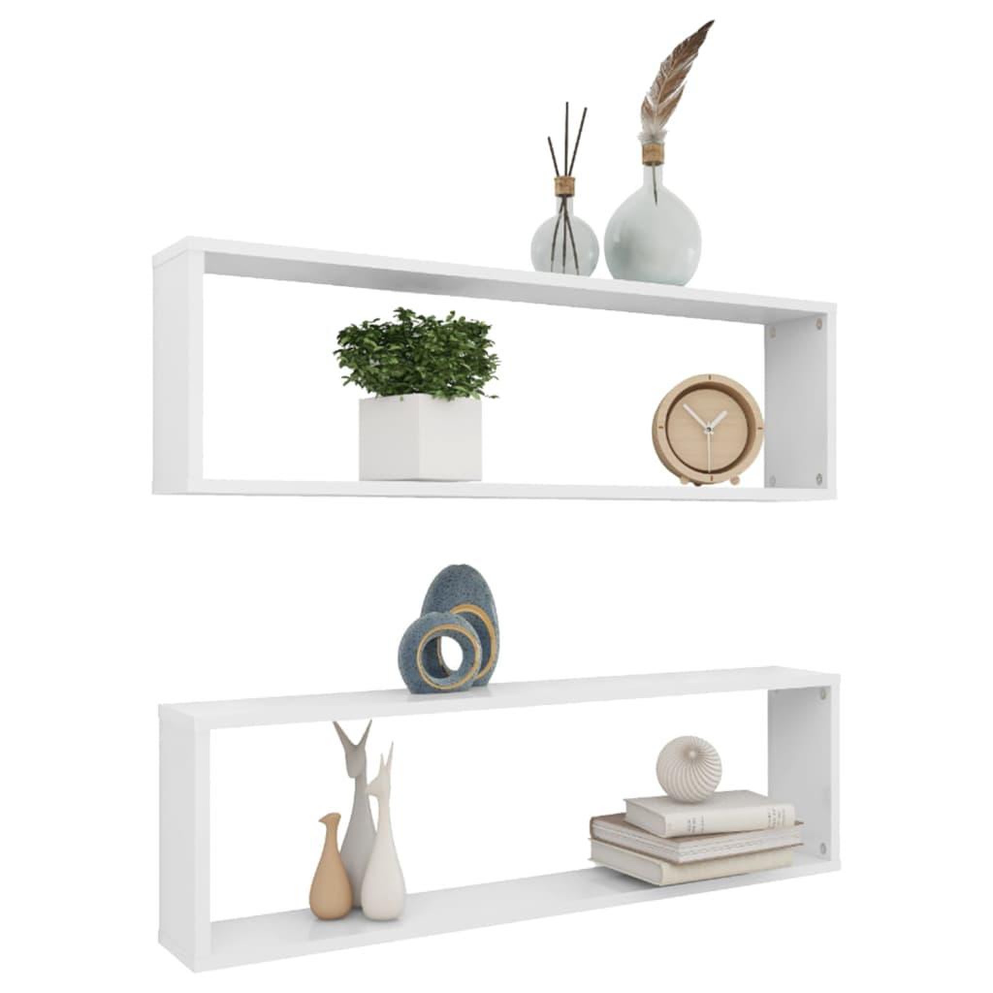 Voir la diapositive 3 : VIDAXL Etageres cube murales 2 pcs blanc brillant bois d'ingenierie