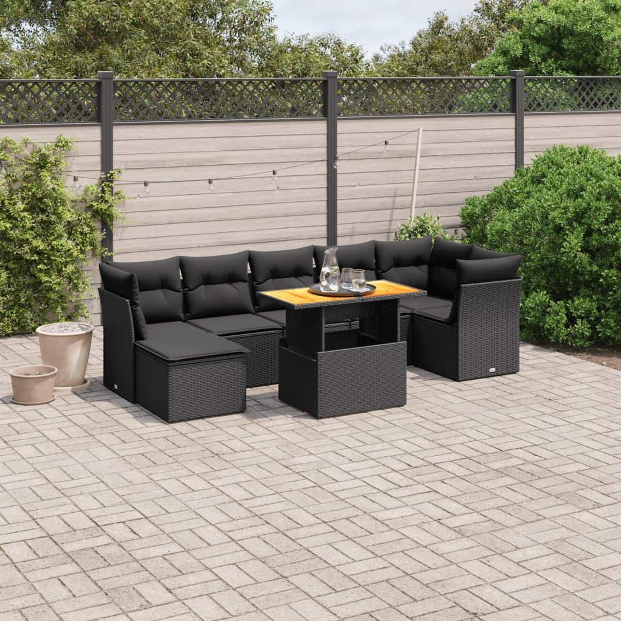 VIDAXL Salon de jardin 8 pcs avec coussins noir resine tressee