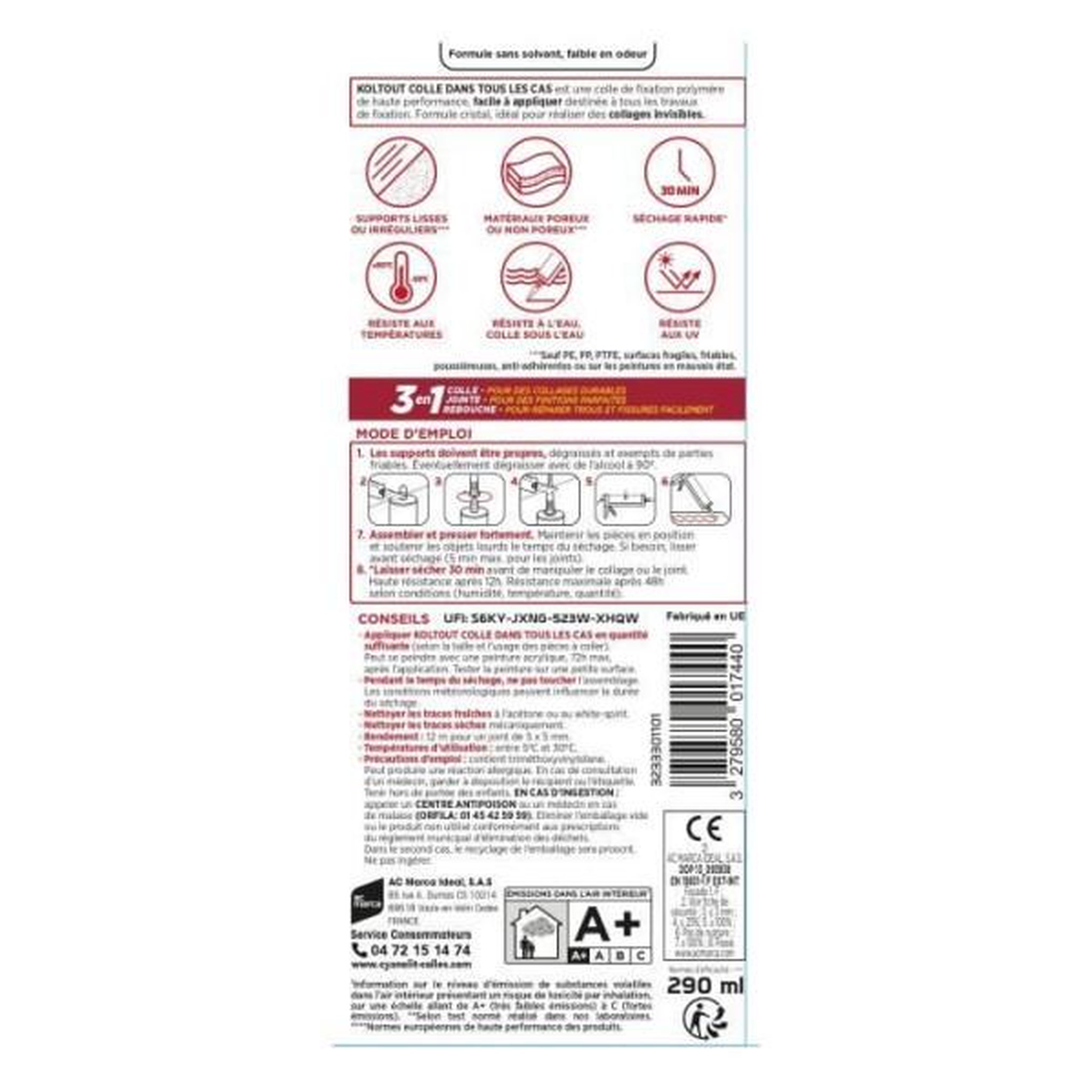 Voir la diapositive 3 : CYANOLIT Colle de fixation et d'étanchéité - CYANOLIT - Cristal - 290 ml - Transparent - Résistante et flexible