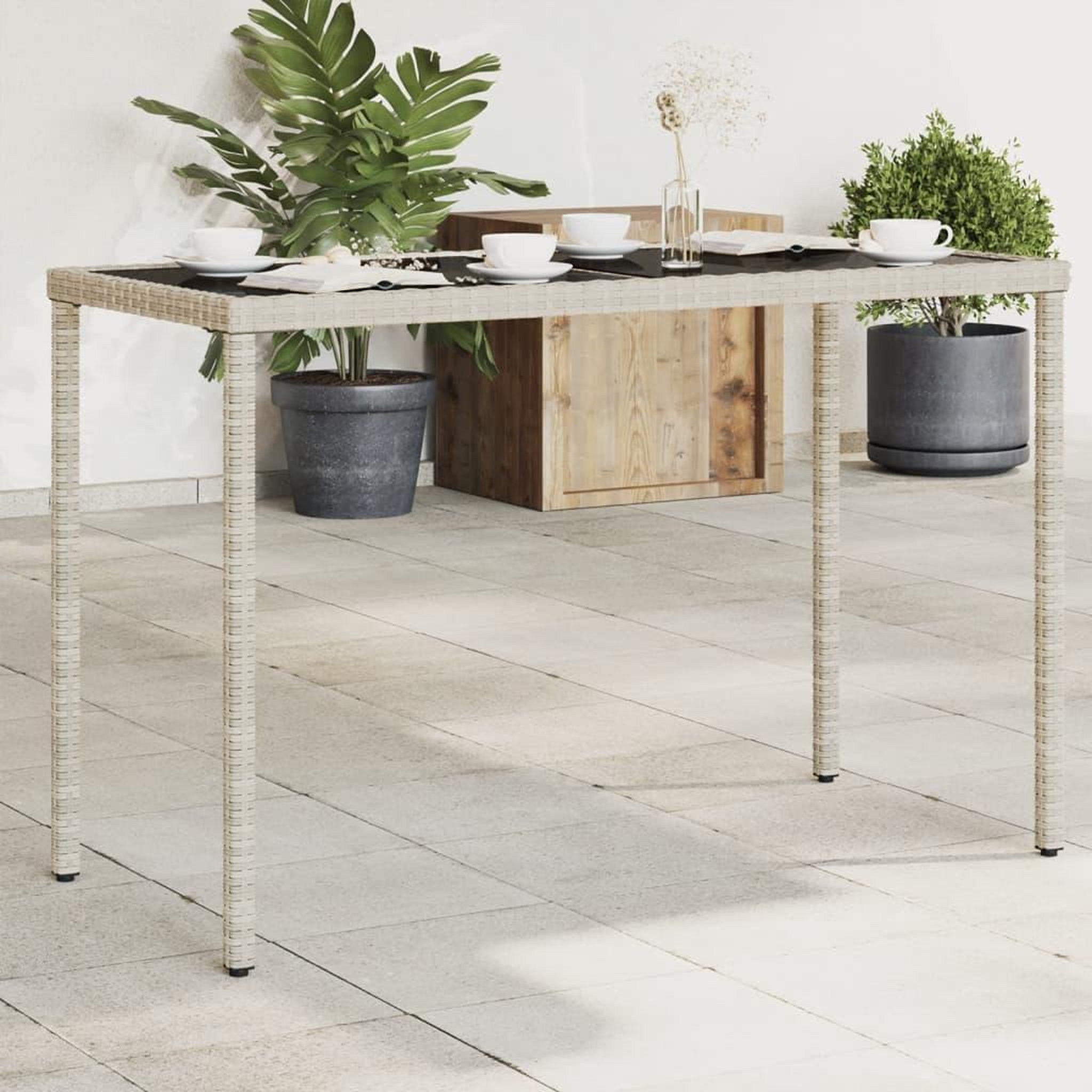 VIDAXL Table de jardin dessus en verre gris clair 115x54x74 cm rotin