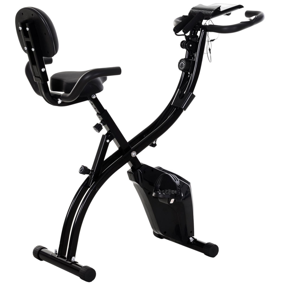 HOMCOM Vélo d'appartement pliant 8 niveaux de résistance magnétique dossier selle réglable poignées ergonomiques écran LCD multifonction suspensions support tablette acier noir