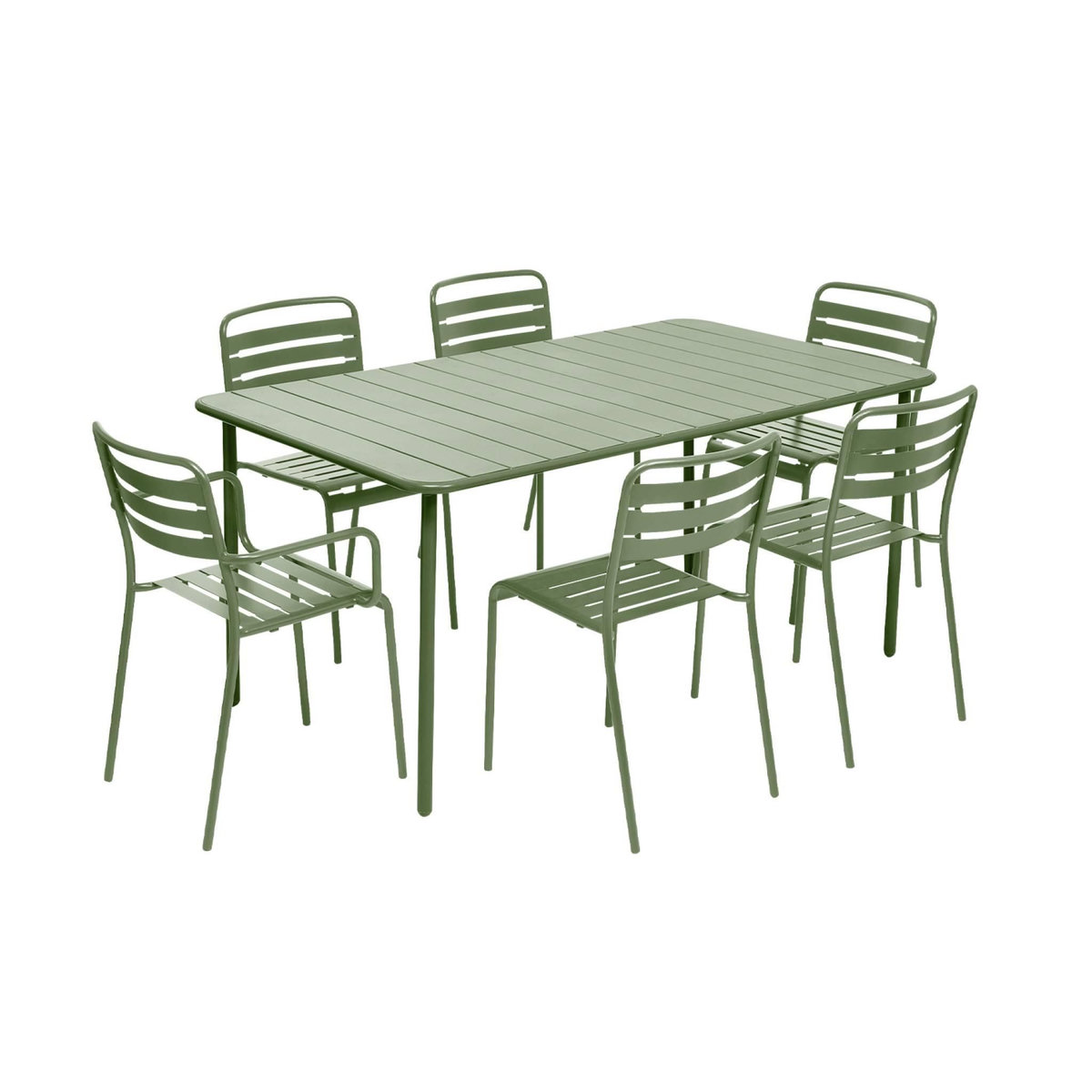 SWEEEK Table de jardin métal + 6 assises vert. acier traitement anti rouille
