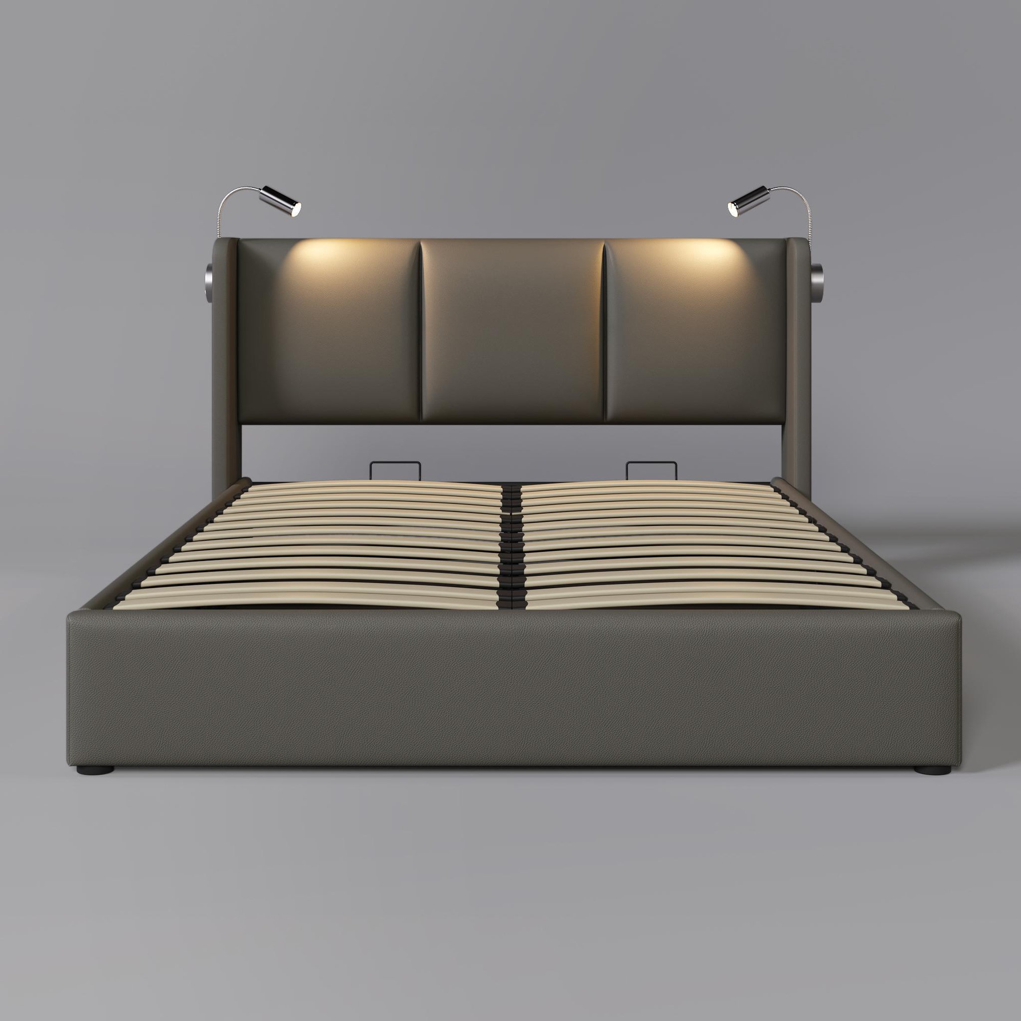 Voir la diapositive 5 : MERAX Lit Rembourré Coffre  Lin Avec USB Et 2 Lampes De Lecture
