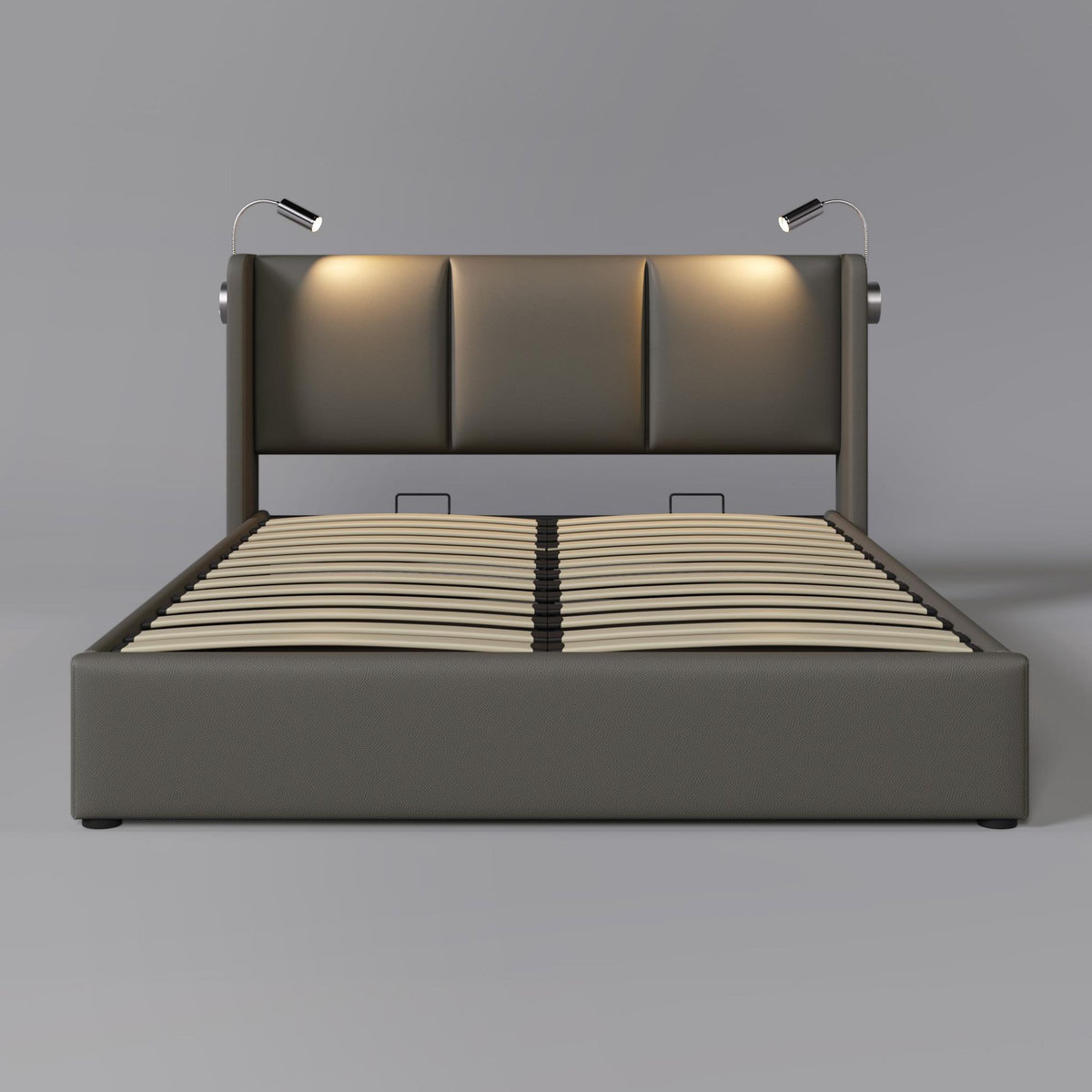 MERAX Lit Rembourré Coffre  Lin Avec USB Et 2 Lampes De Lecture